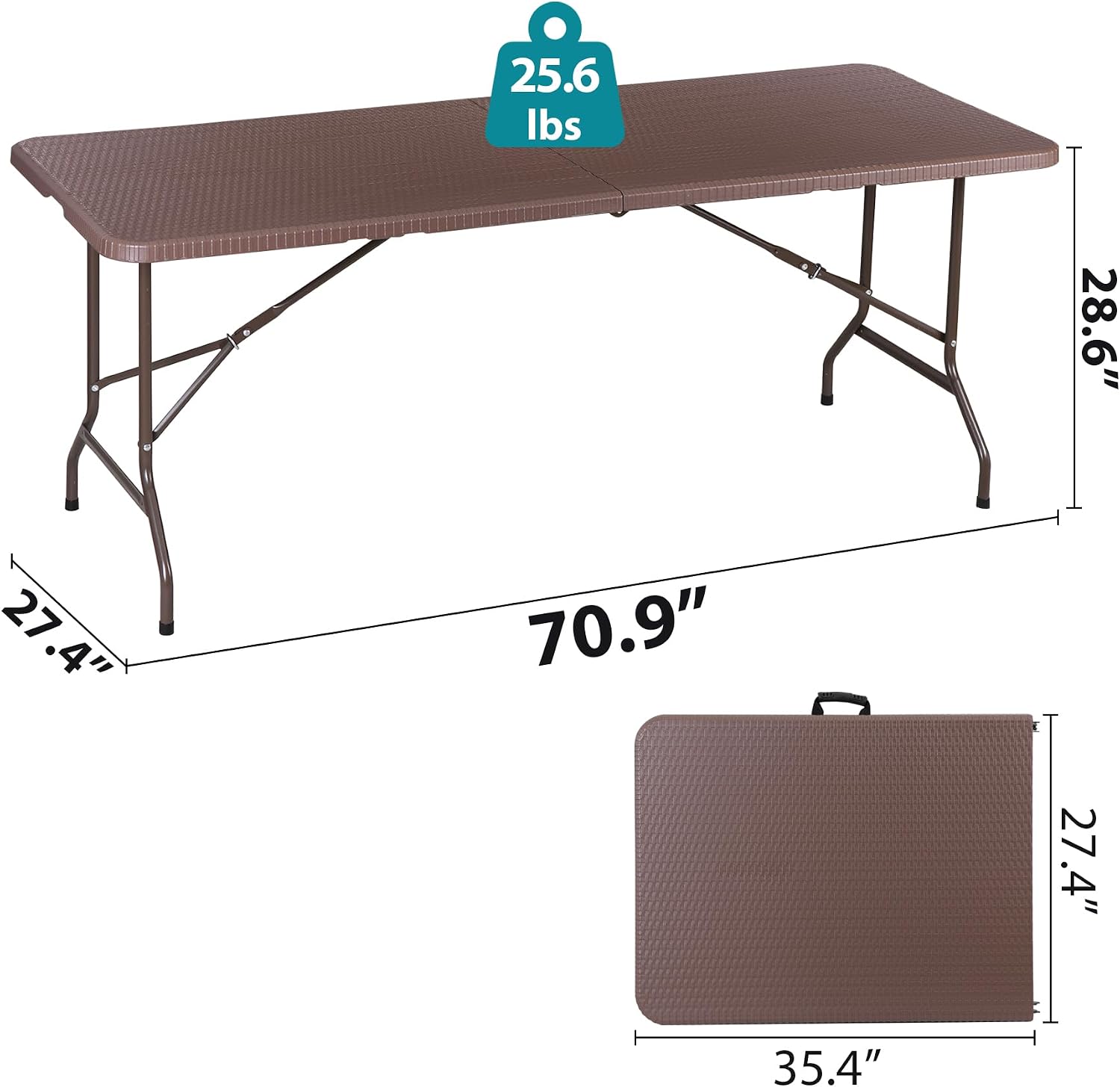 SUPER DEAL 6FT Folding Table for Indoor Outdoor, Portable Heavy Duty Fold-in-Half Plastic Dining Picnic Party Camping Table with Carrying Handle