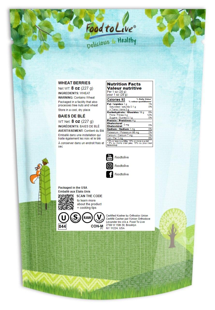 Food to Live Hard Red Wheat Berries, 3 Pounds – Sprouting for Wheatgrass, Kosher, Raw, Vegan, Bulk