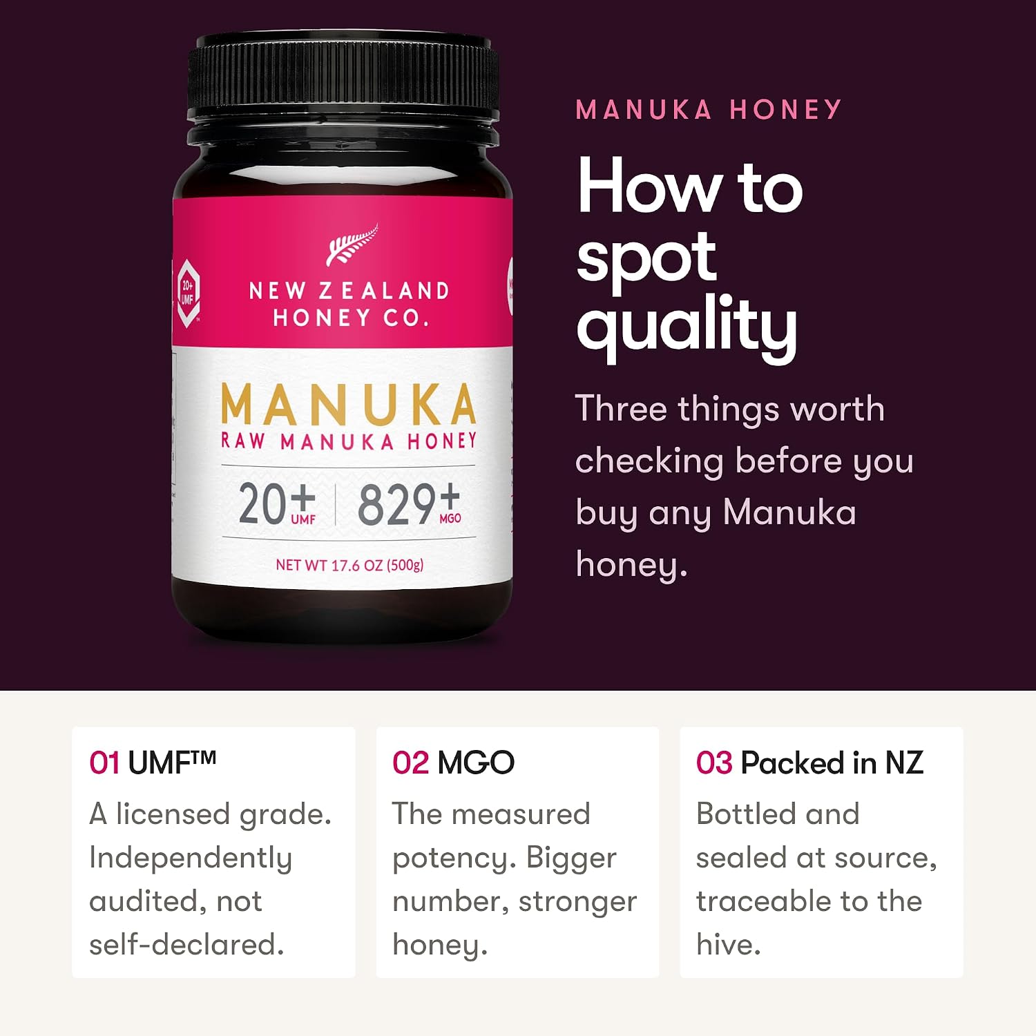 Raw Manuka Honey UMF 20+ MGO 829+, UMF Certified, 3rd Party Tested, 8.8oz