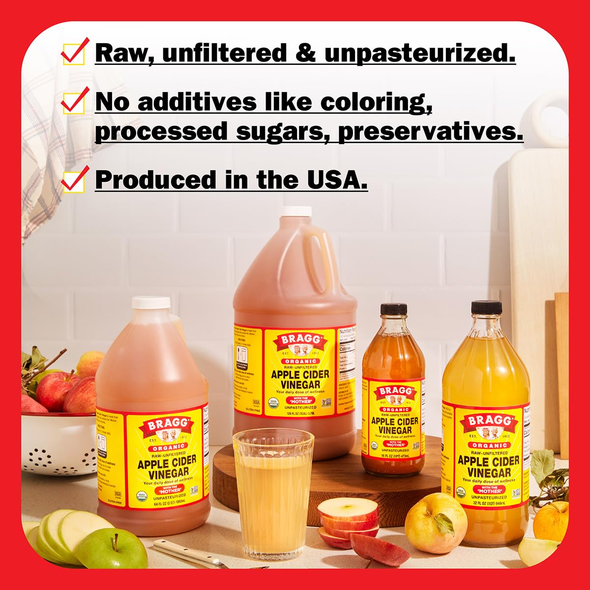 Bragg Organic Apple Cider Vinegar, Raw, Unfiltered, With The Mother, 128 oz