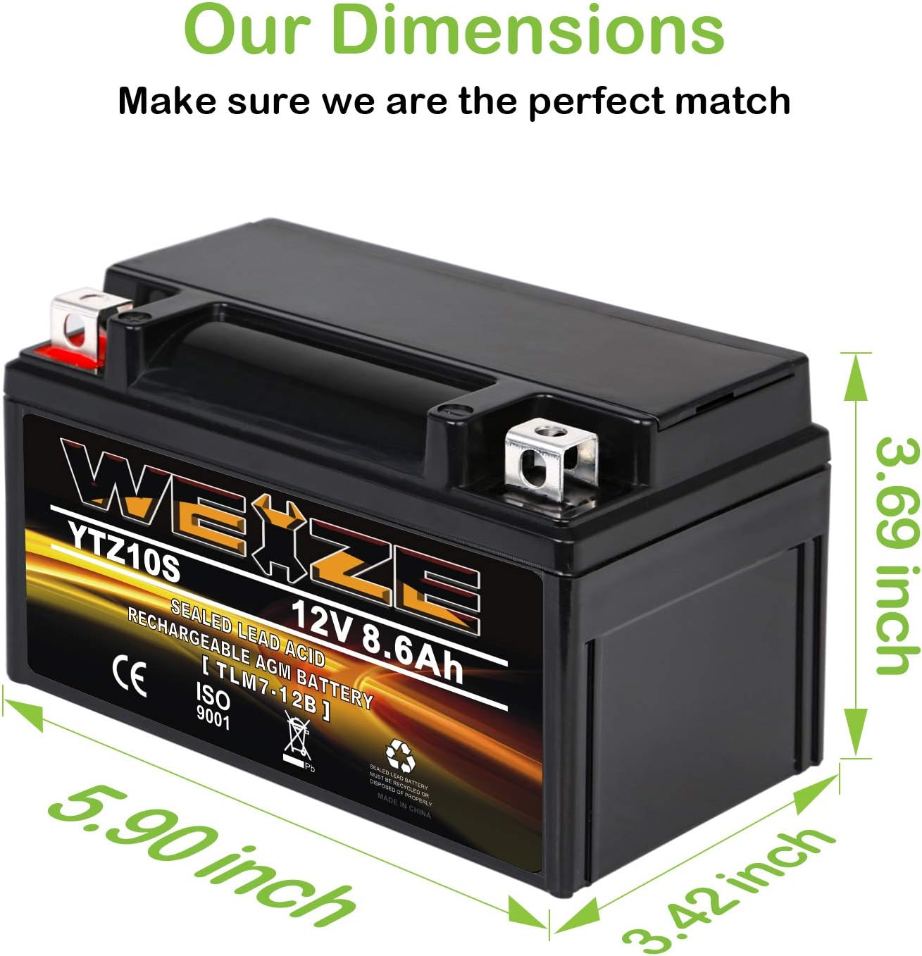 Weize YTX14 BS ATV Battery High Performance - Maintenance Free - Sealed AGM YTX14-BS Motorcycle Battery compatible with Honda Suzuki Kawasaki Yamaha scooter snowmobile