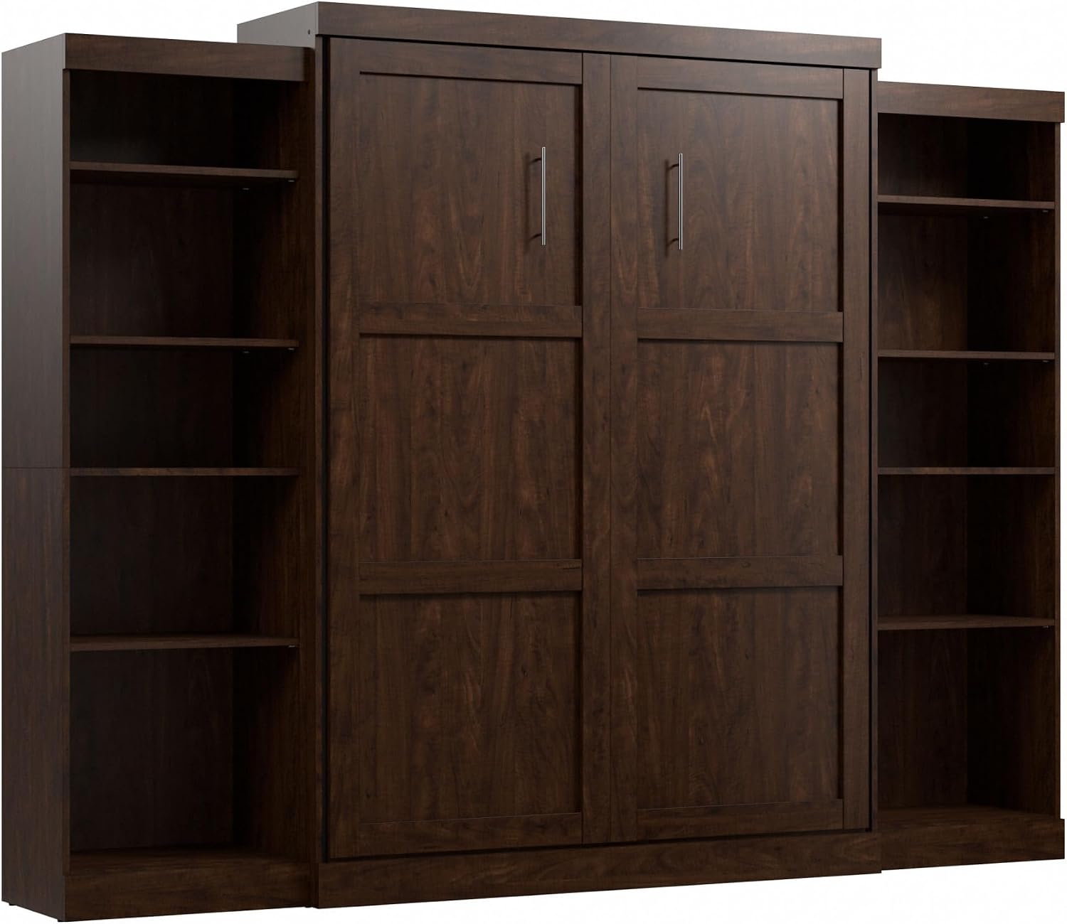 Bestar Pur Full Murphy Bed and 2 Shelving Units with Drawers, 109-inch Space-Saving Sleeping Arrangement in White | 2 Shelving Units with Drawers; supports up to 1000 lb; min. ceiling height 86.4 in.; dual piston mechanism; 10-year warranty