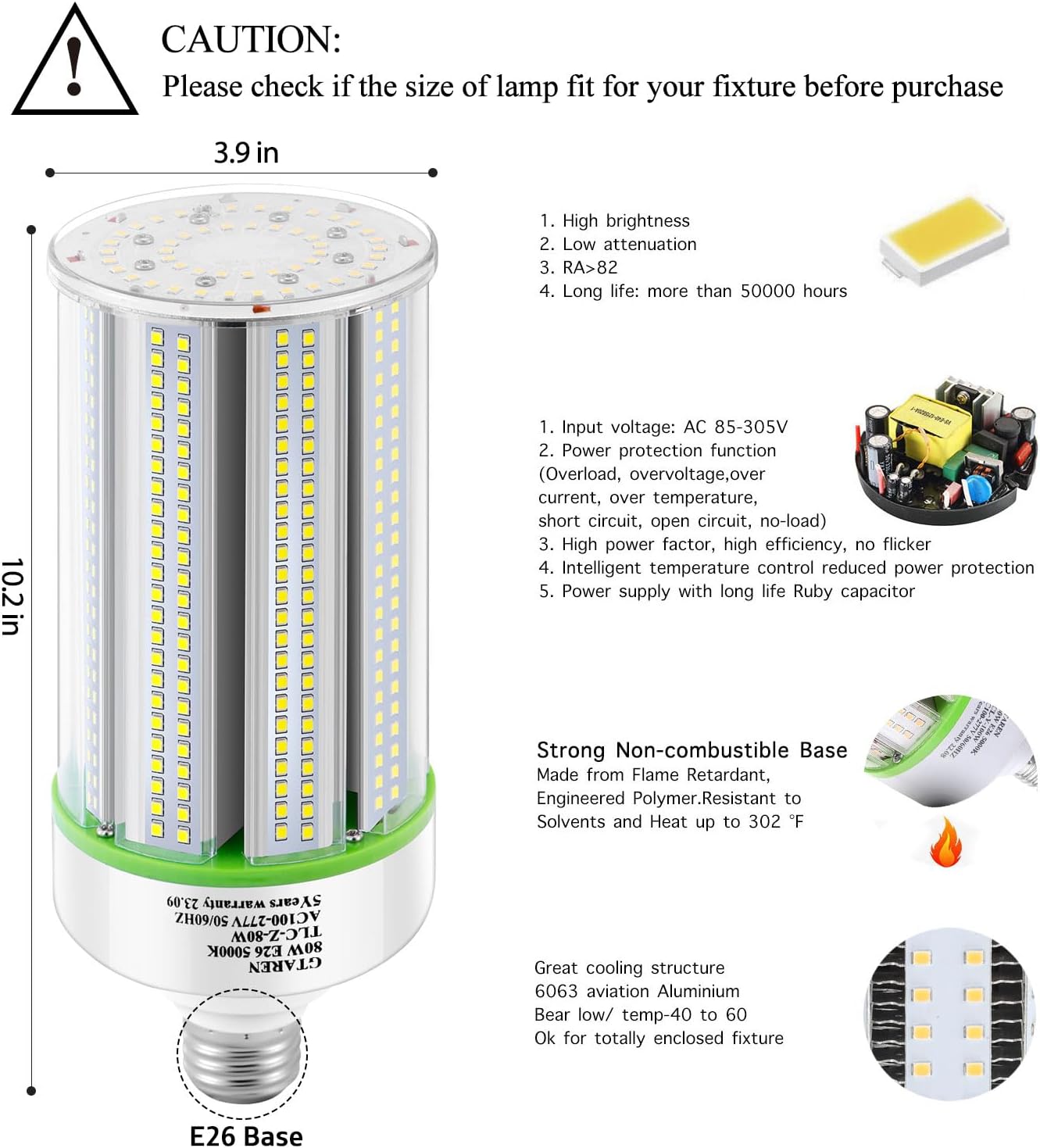GTAREN 2-Pack 50w Corn LED Light Bulb, E26/E39 led Bulbs, 120-277v 5000k