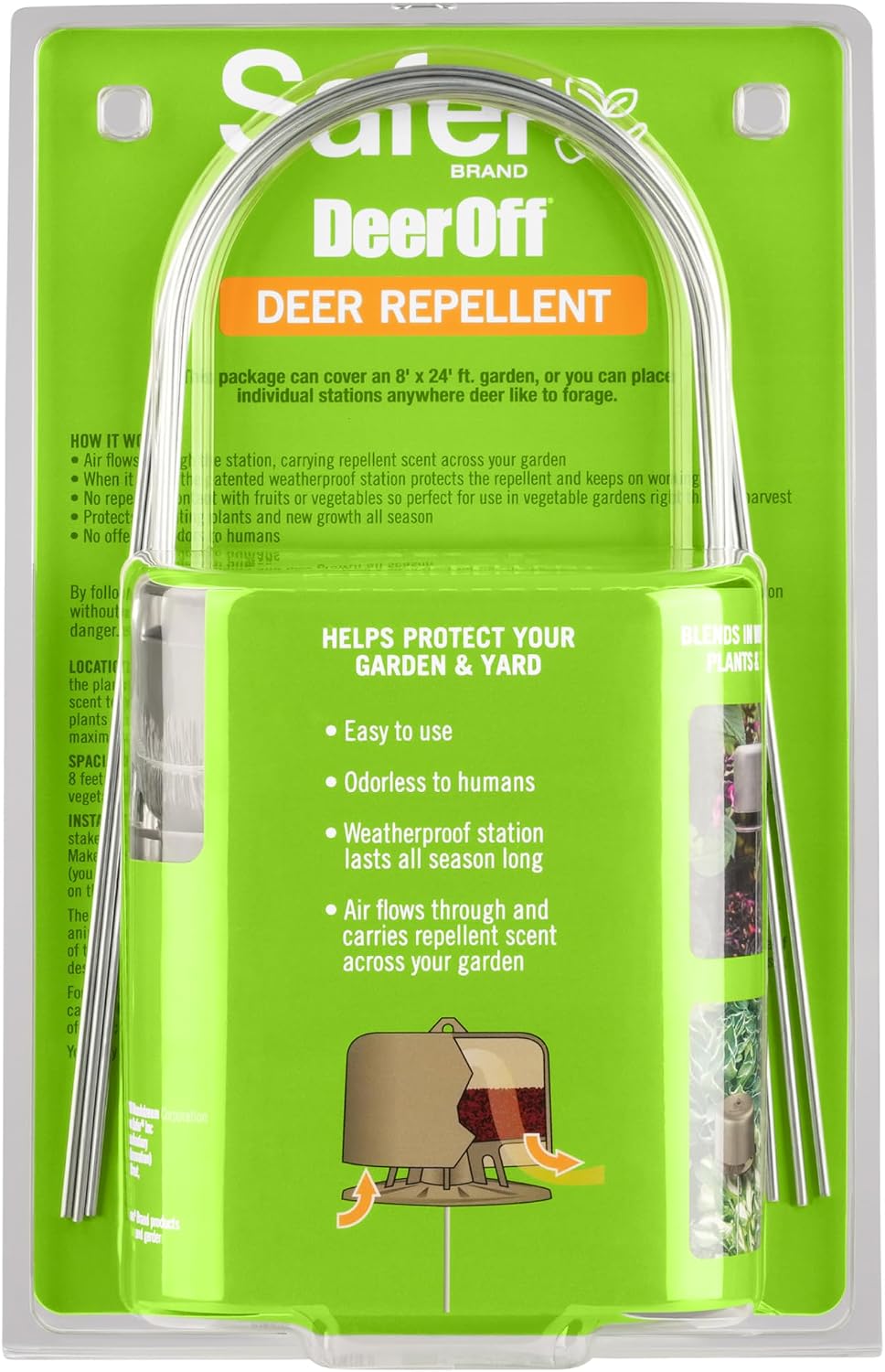 Safer Brand Deer-Off Repellent Stations, 6-Pack, Deer and Rabbit Repellent | 90-Day Coverage up to 192 Sq Ft, Animal Deterrent Stakes