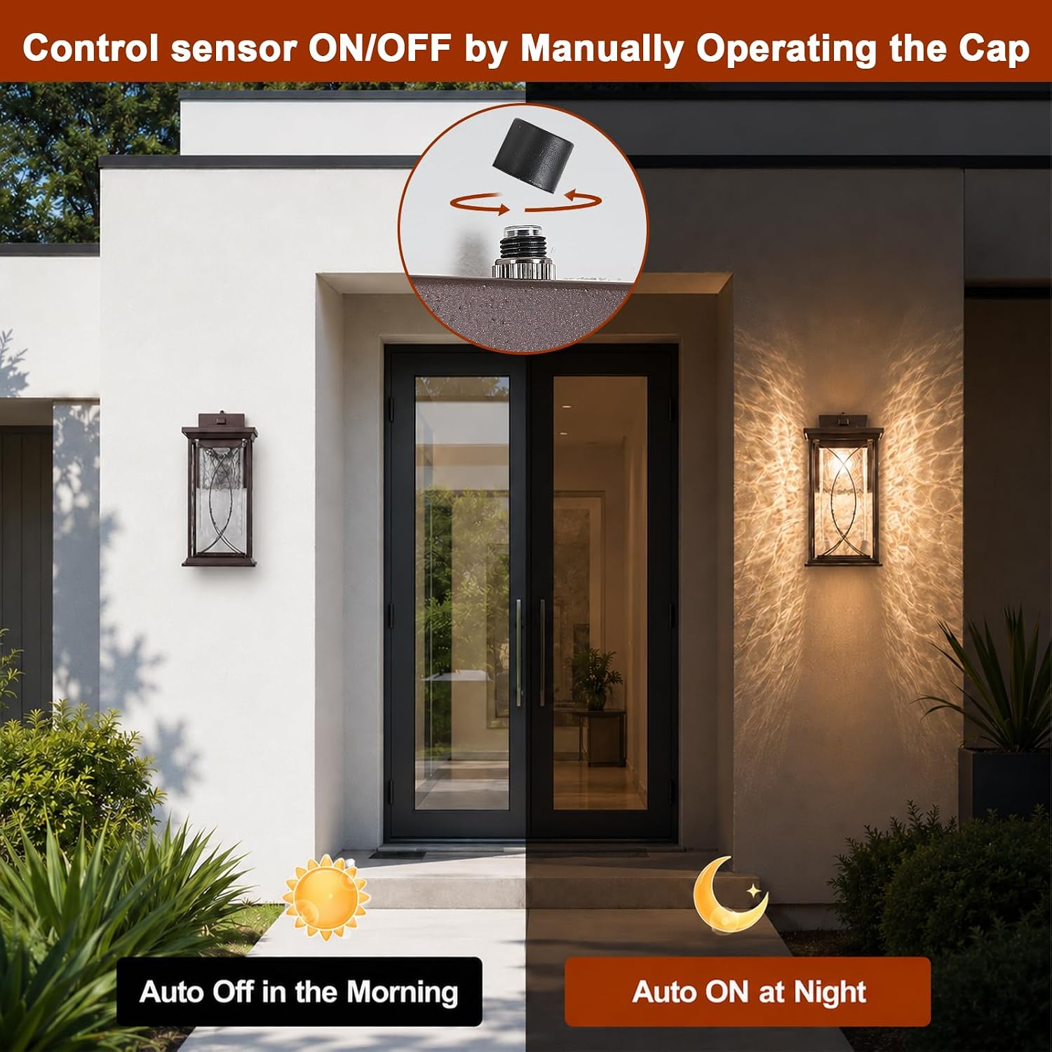 Dusk to Dawn Modern Outdoor Coach Lantern Exterior Light Fixtures Black Aluminum with Crack-Like Glass Waterproof Wall Sconce Mission Outside Light