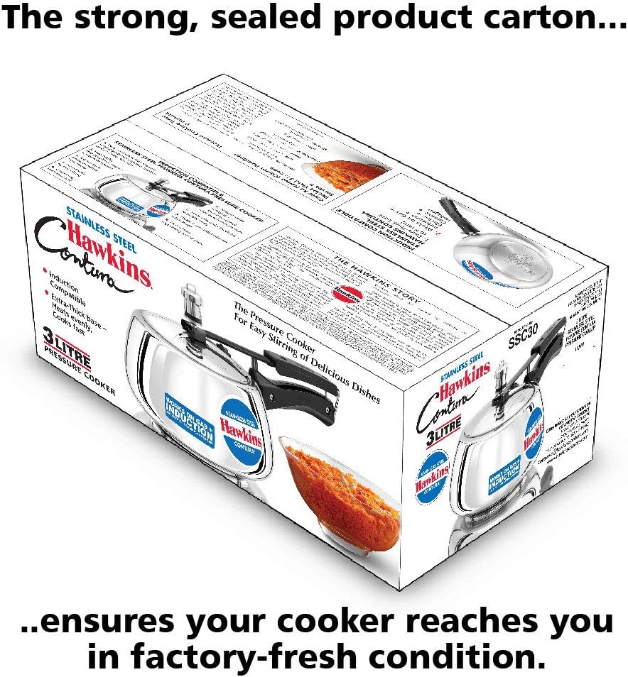 Hawkins 3 Litre Contura Pressure Cooker, Stainless Steel Inner Lid Cooker, Handi Cooker, Induction Cooker, Silver (SSC30)