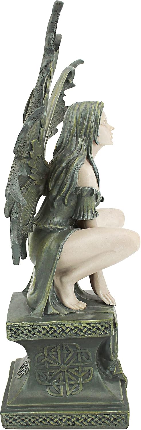 Design Toscano Celtic Fairy's Perilous Perch Outdoor Garden Statue, Large, 19 Inch, Polyresin, Two Tone Stone