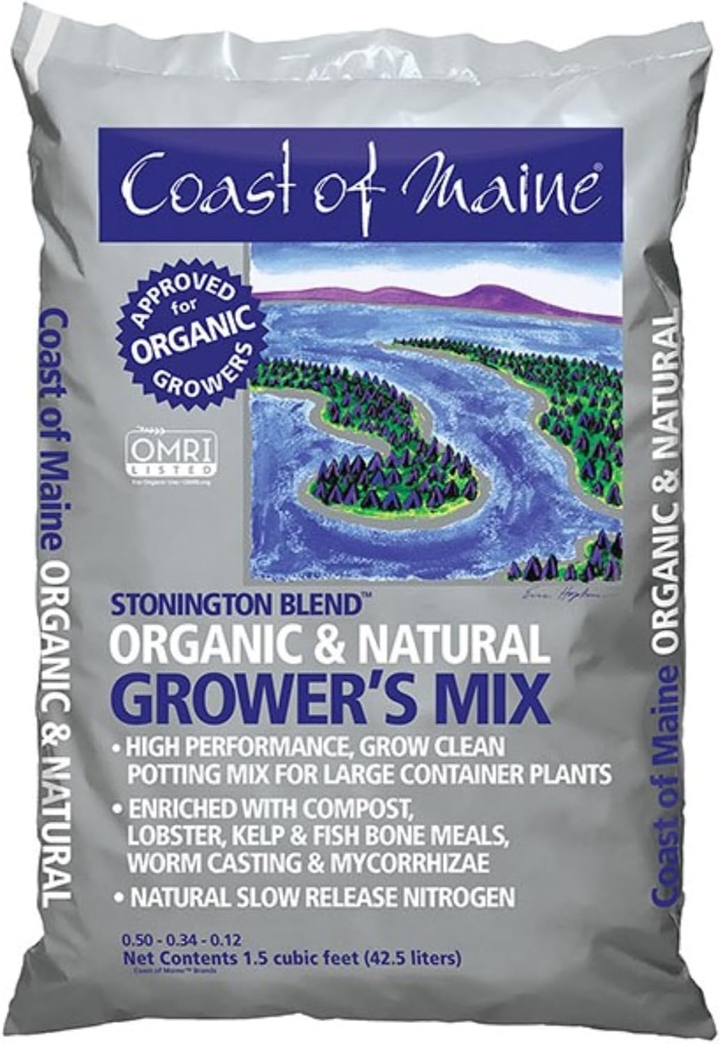 Coast of Maine CMSBO15 Stonington Blend Organic Growers Potting Soil Mix with All Natural Oceanic Ingredients for Planters and Pots, 1.5 Cubic Feet