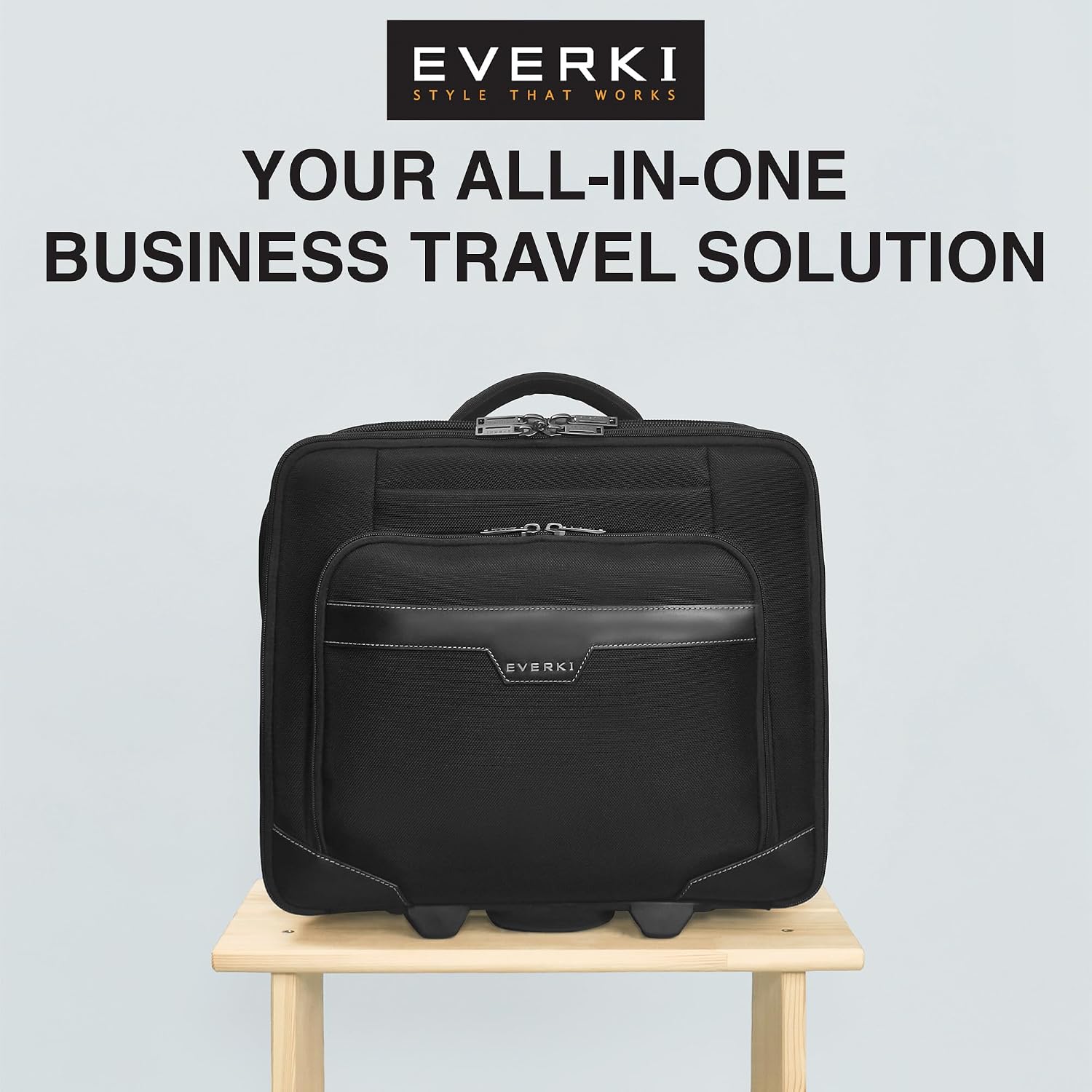 EVERKI Journey Rolling Laptop Briefcase for Men & Women, Black - 27L | Ballistic Nylon, Carry On Luggage w/ Wheels, Business & Travel - Friendly