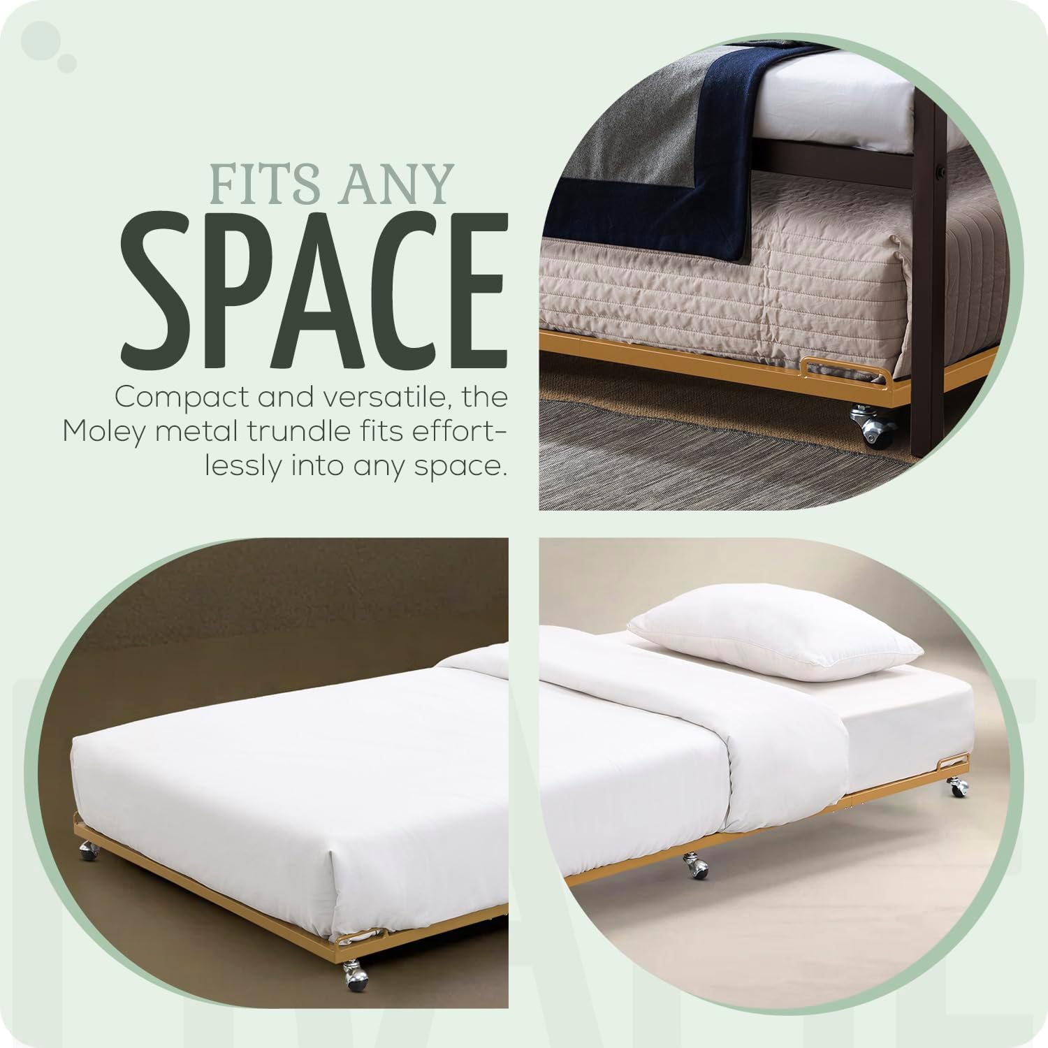 2K Furniture Designs - Twin Size Black Metal Roll Out Trundle Bed Frame for Daybed | Space-Saving Guest Bed - Slides Under Daybeds for Overnight Visitors, Dorms, and Small Spaces
