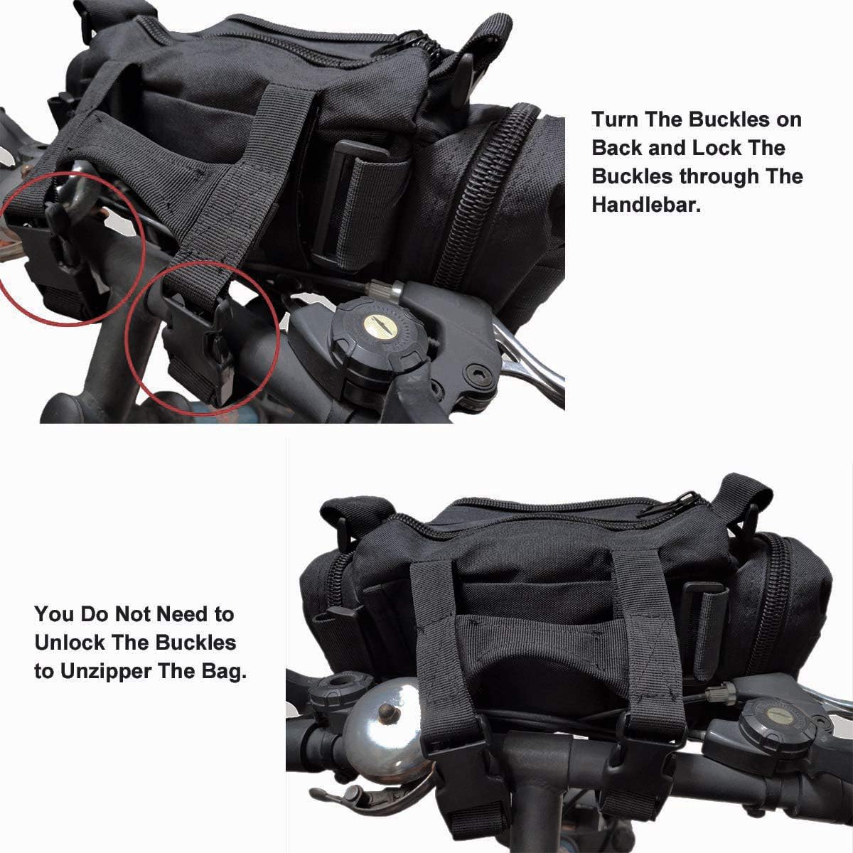 BraveHawk OUTDOORS Bike Handlebar Bag, 900D Nylon Oxford Multi-purpose Waist Bag Water Resistant Bicycle Cycling Pack (Black)