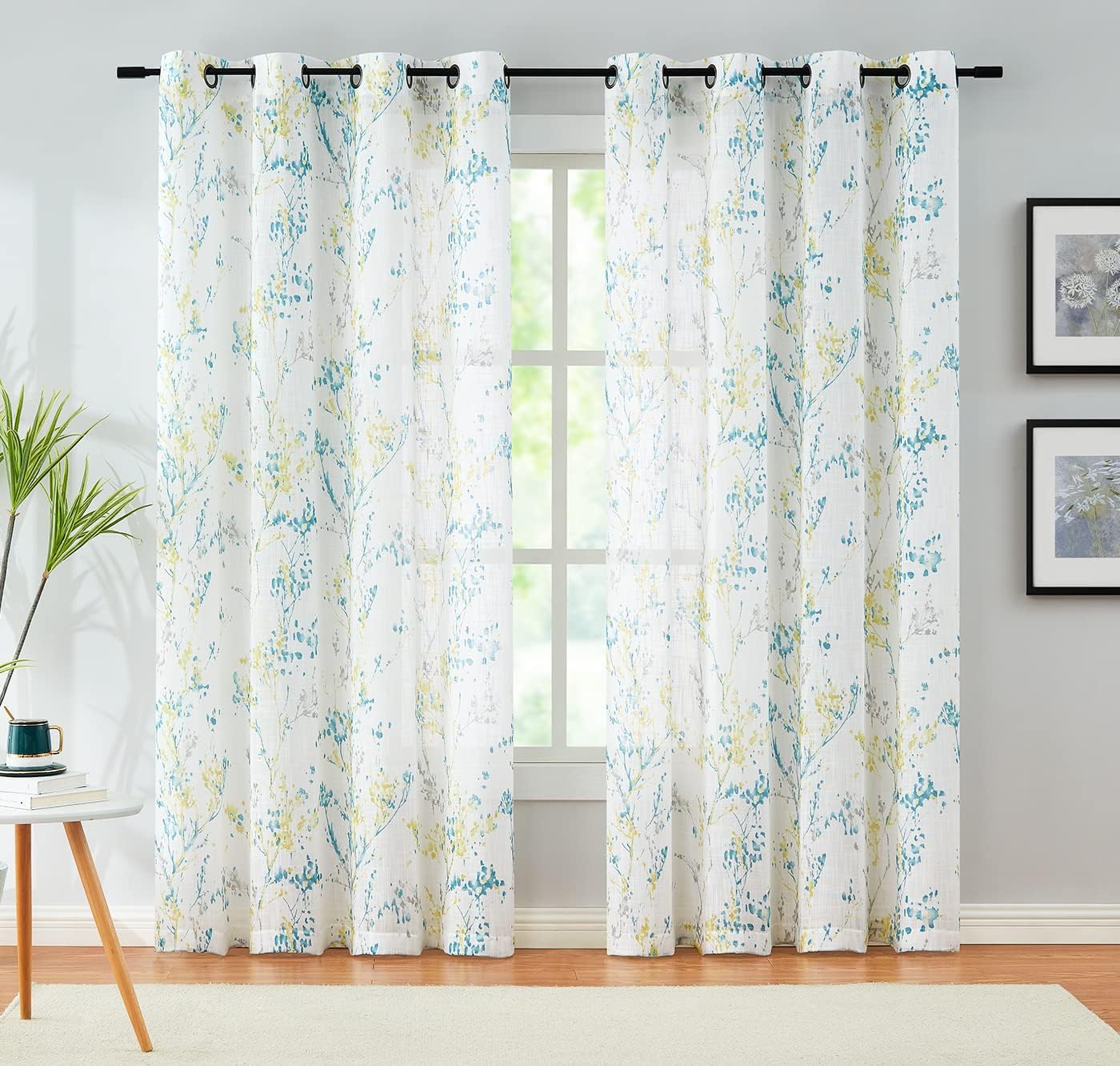 Leaf Semi Sheer Curtains for Bedroom Living Room 52x72" Taupe White Print 2