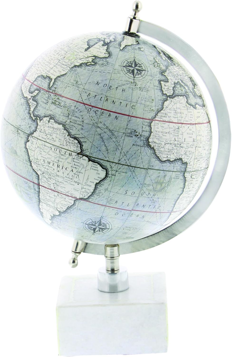Deco 79 Marble Globe, 9" x 8" x 14", White