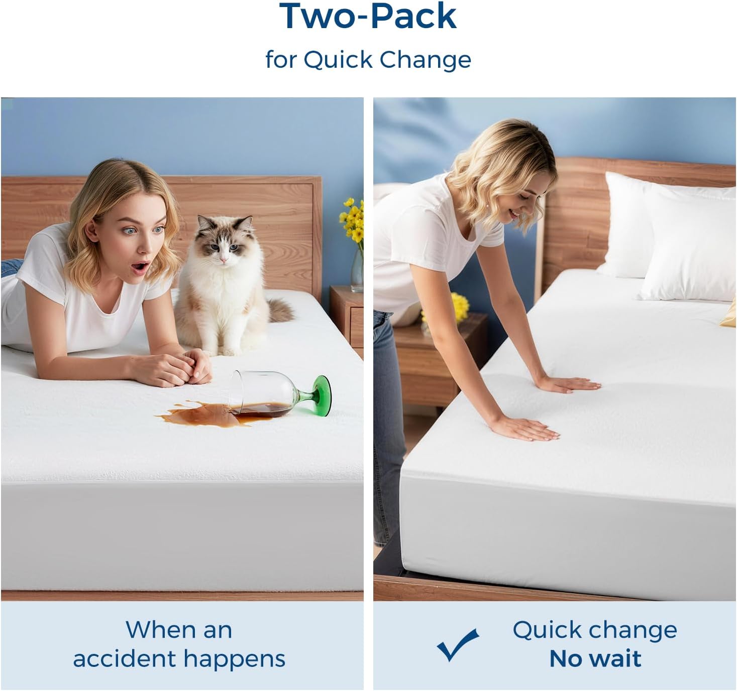 TASTELIFE Queen Waterproof Mattress Protector, Microfiber, 60x80 Inches | 8"-21" Deep Pocket Smooth Fitted Cover, Soft Breathable & Noiseless, Vinyl-Free Machine Washable