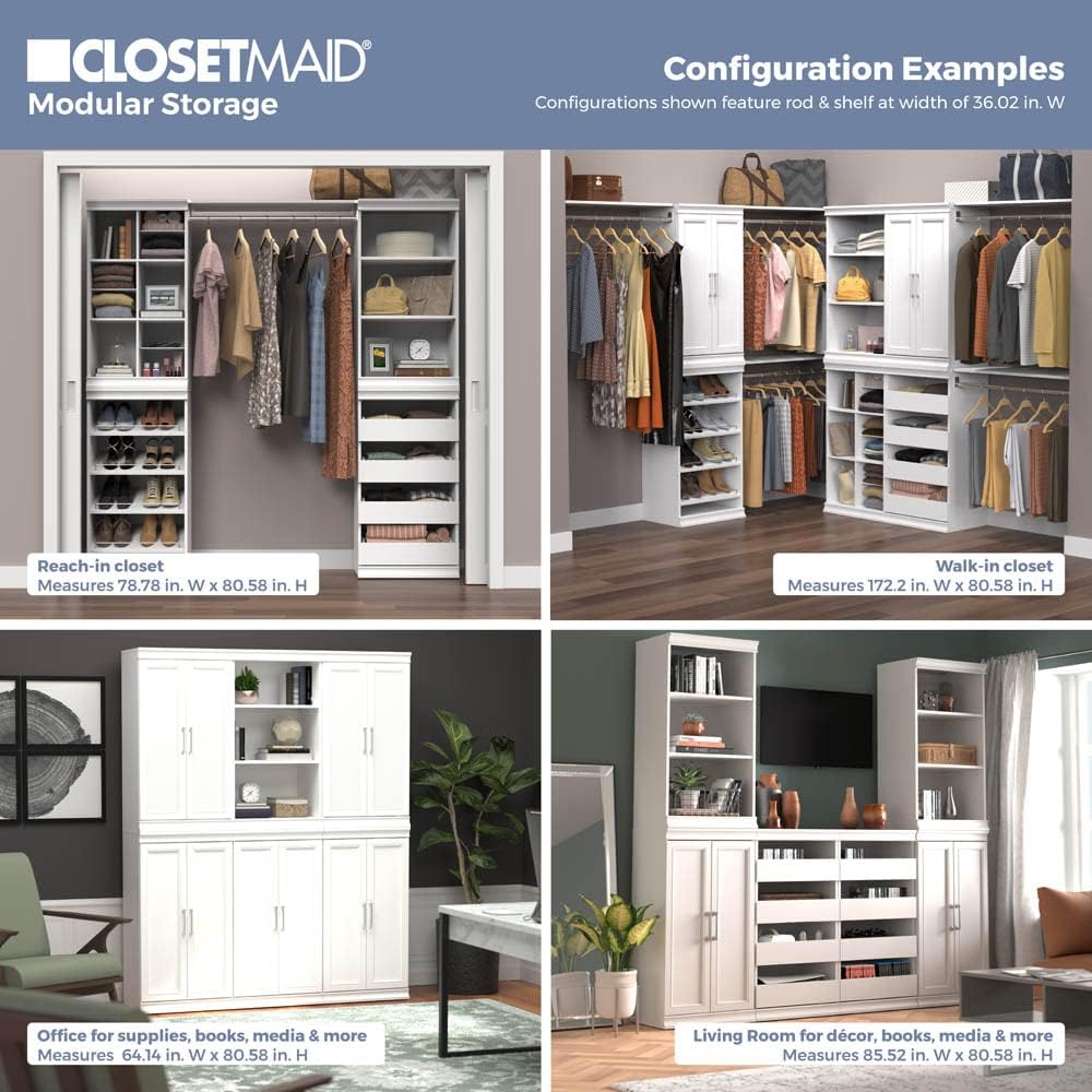 ClosetMaid Modular Storage Unit with 4 Drawers, Wood Closet Organizer, Stacking, Full Backer, Storage, Decorative Trim, White