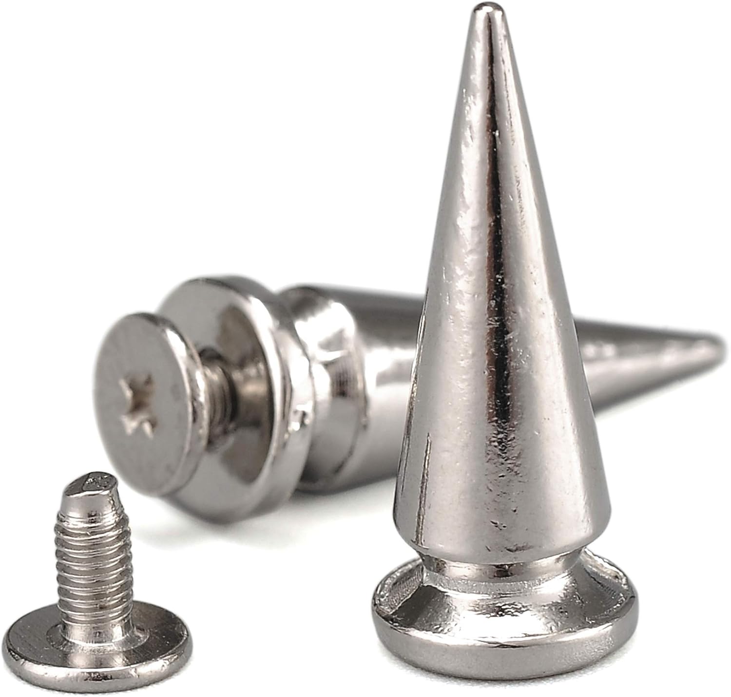 YORANYO 20 Sets 25MM Silver Color Metallic Spikes and Studs 1" Metal Bullet Cone Spikes Screw Back Large Punk Studs and Spikes for Clothing Shoes