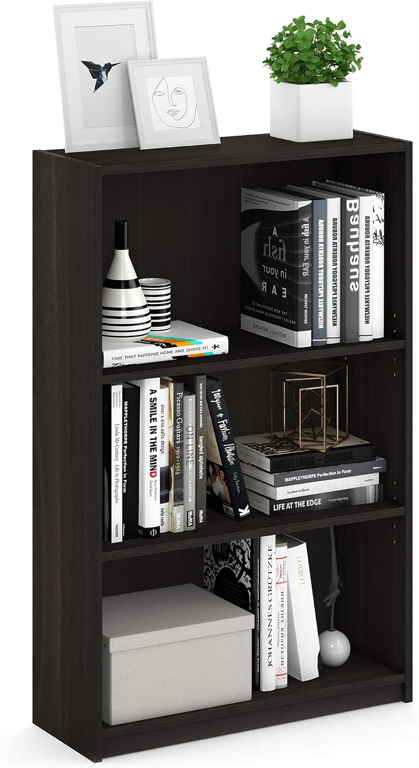 Furinno Jaya Book Shelf, 3-Tier Bookshelf, Bookcase with Adjustable Shelves, 9.5 x 24.5 x 40.3, for Organization and Storage, for Living Room, Bedroom, Home Office, White