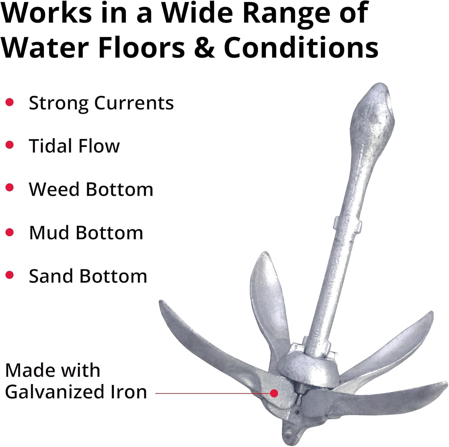 SeaSense Folding Grappling Anchor - Ideal for Fishing Vessels, Dinghies, Kayaks, Canoes & More, Great for Strong Currents & Sandy