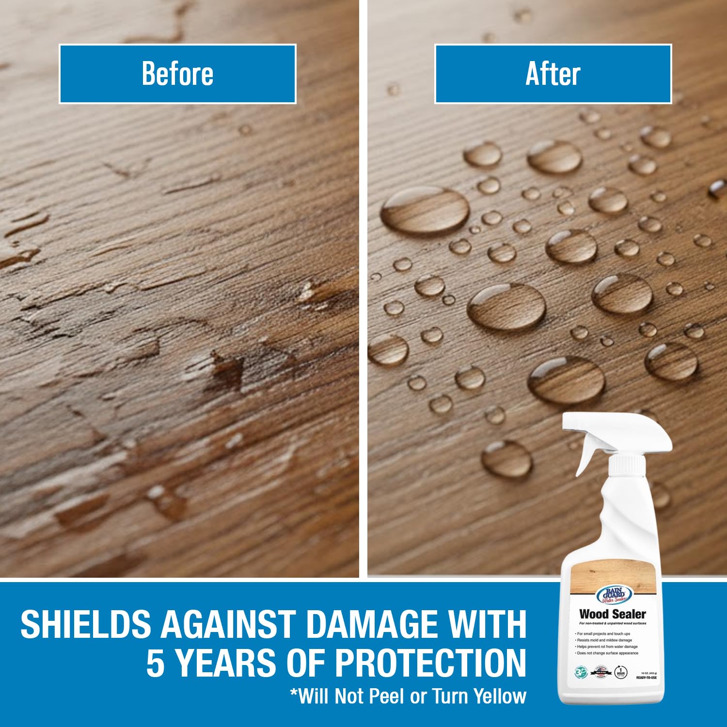 Rain Guard Wood Sealer Concentrate | Makes 2 Gallon | Protects Wood from Water Damage, Rotting, and Stains | Water Based Silane/Siloxane | Eco-Friendly | VOC-Free | Natural Finish