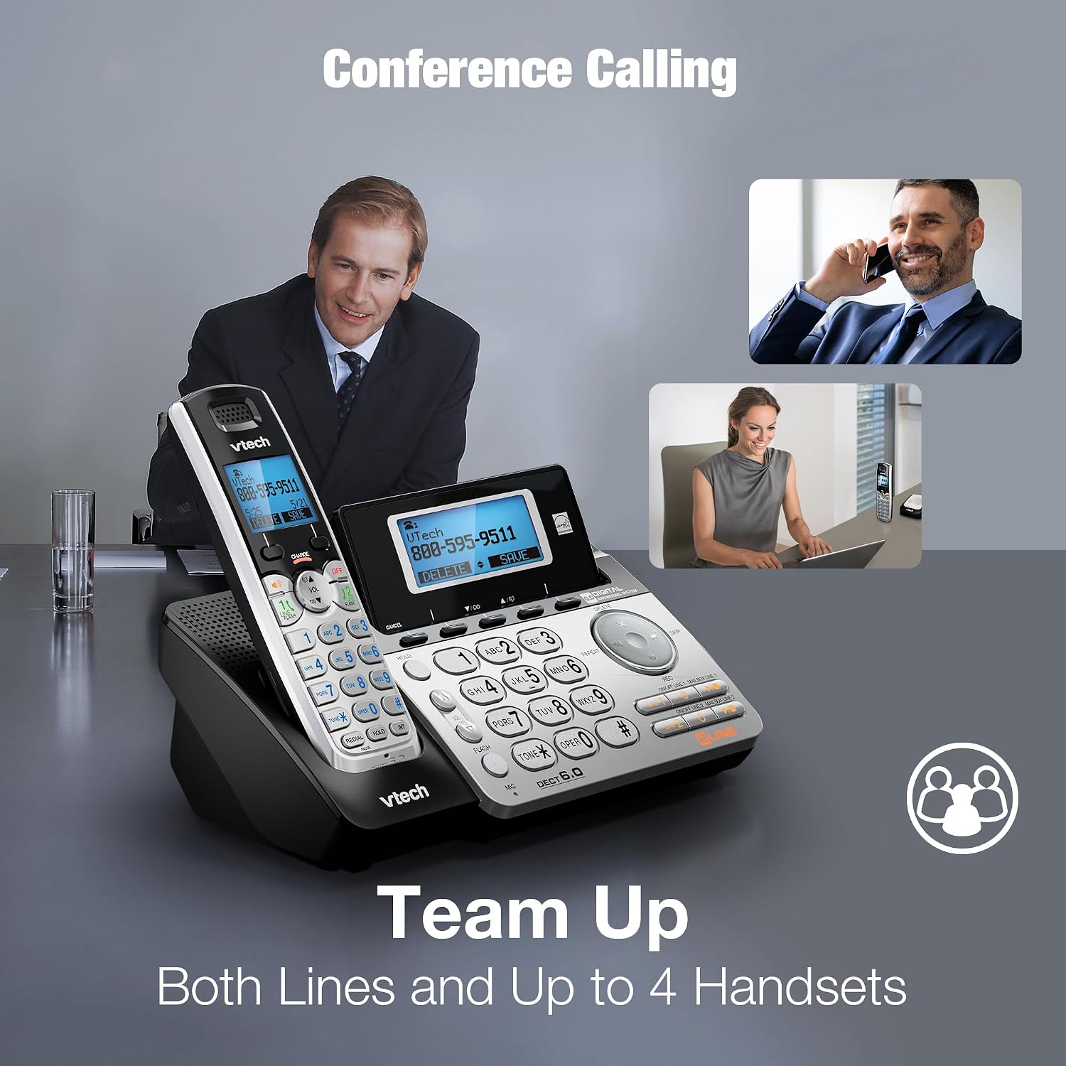 VTech DS6101 Accessory Handset for DS6151 Series, Black/Silver | 2-Line Cordless Phone, Answering System, Expandable up to 12 Handsets, Intercom & Conference