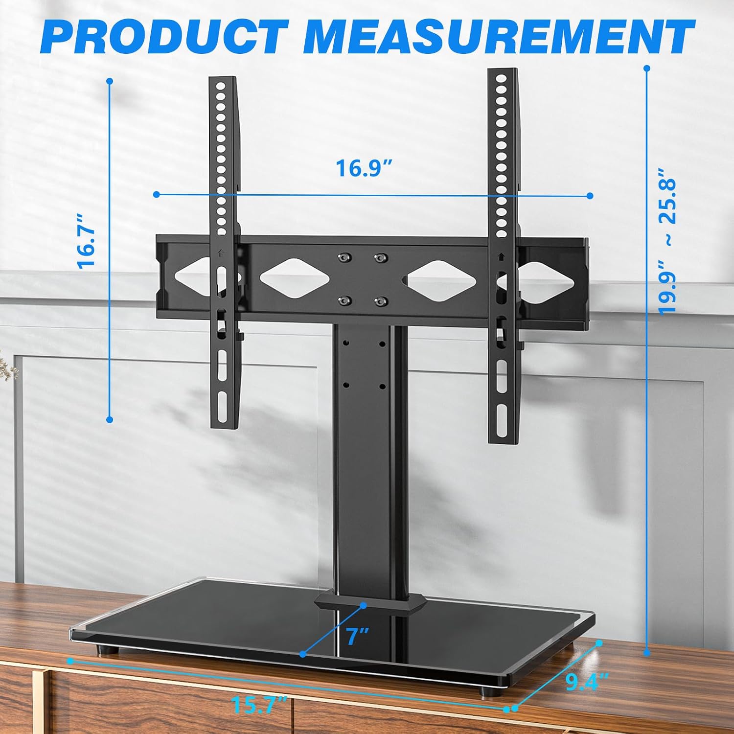 Rfiver Universal TV Stand for 32-75 inch TVs, Support Swivel and Tilt | Height Adjustable, Tempered Glass Base, Holds 110lbs, Max VESA 400x400mm, Ideal for Bedroom & Living Room