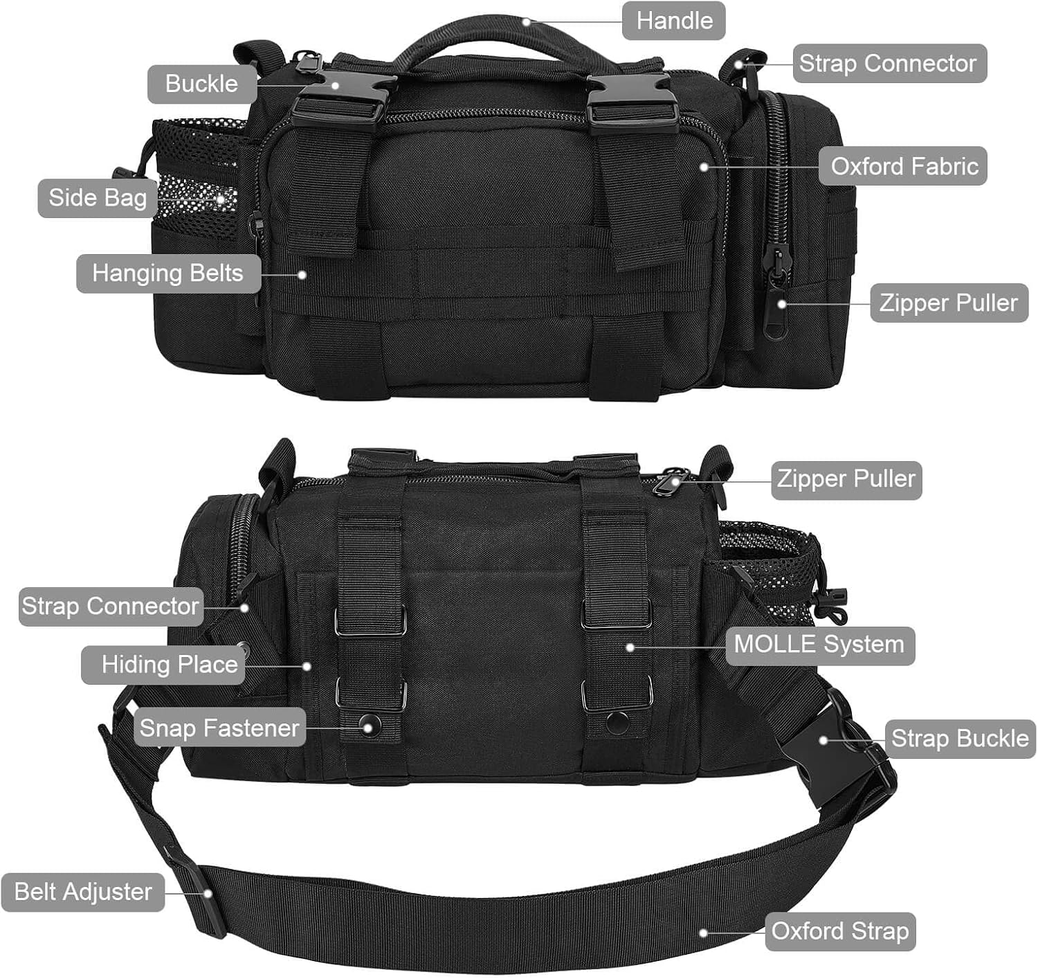 BraveHawk OUTDOORS Bike Handlebar Bag, 900D Nylon Oxford Multi-purpose Waist Bag Water Resistant Bicycle Cycling Pack (Black)