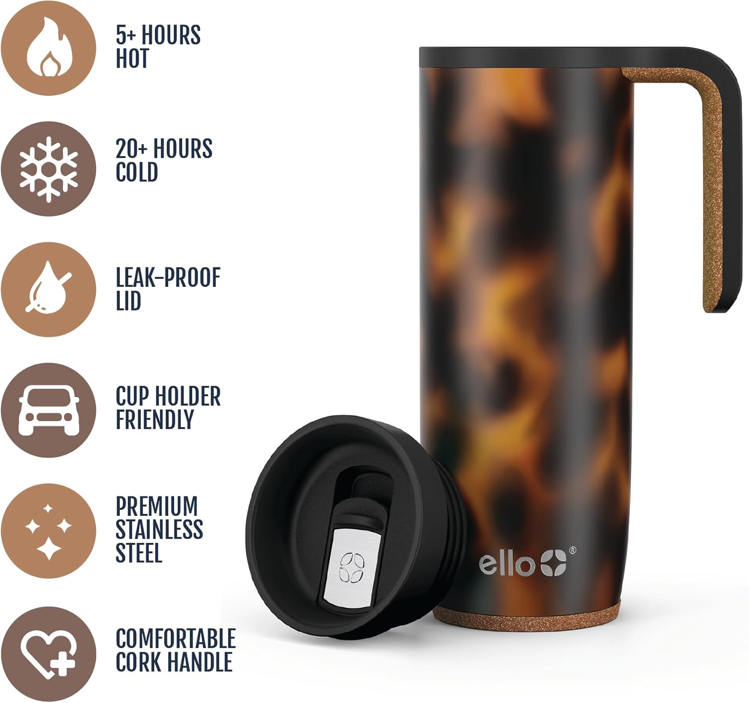 Ello Magnet 18oz Insulated Stainless Steel Travel Mug with Handle, Poseidon