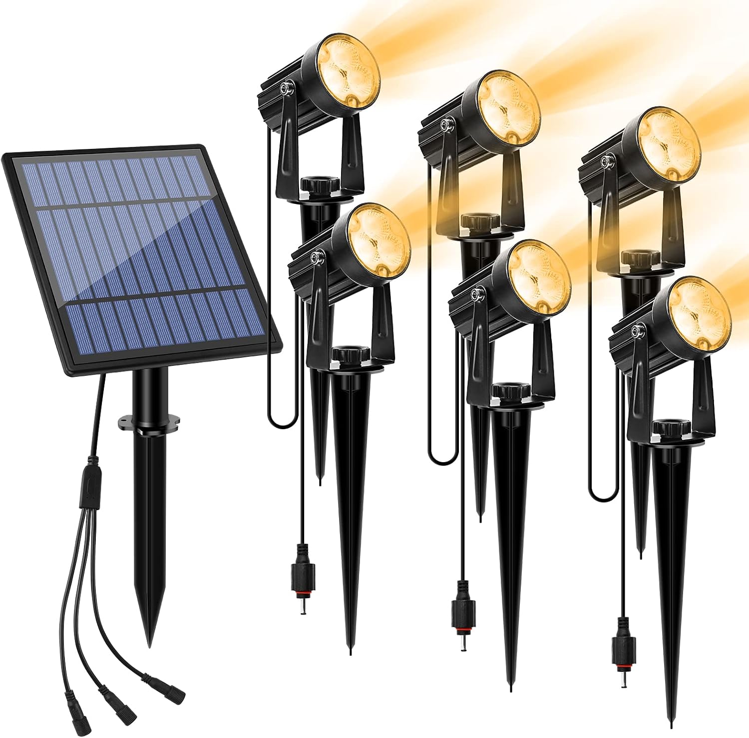 APONUO Metal Solar Spot Lights Outdoor with 9.8ft Cable Solar Powered Landscape Lighting Low Voltage IP65 Waterproof Auto On/Off for Outside Garden Yard Landscape Pathway Garage-Warm White(4-in-1)
