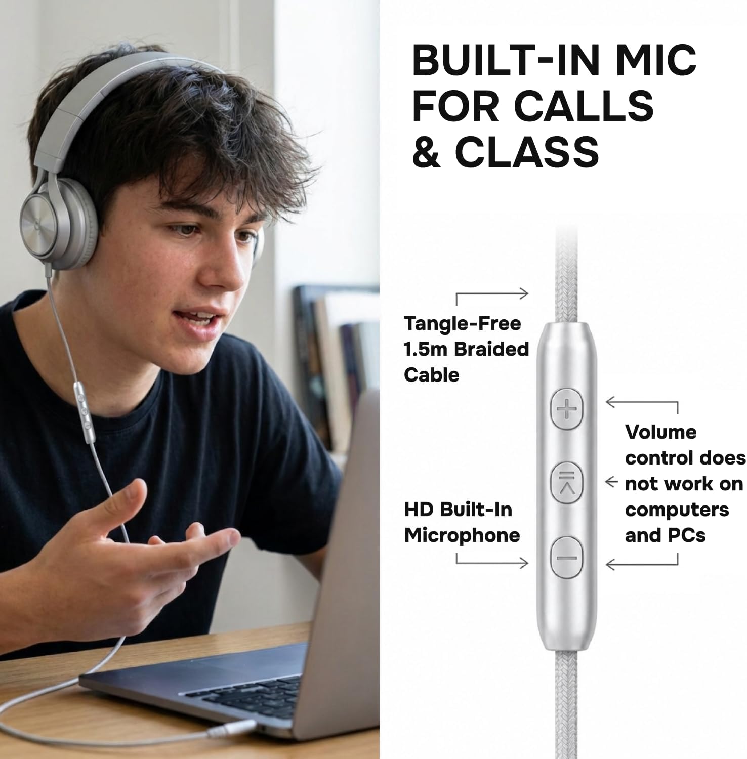 ARTIX Wired Headphones for Classroom & School with Microphone & Volume Control - Adults, Teens & Kids Headphones with Cord