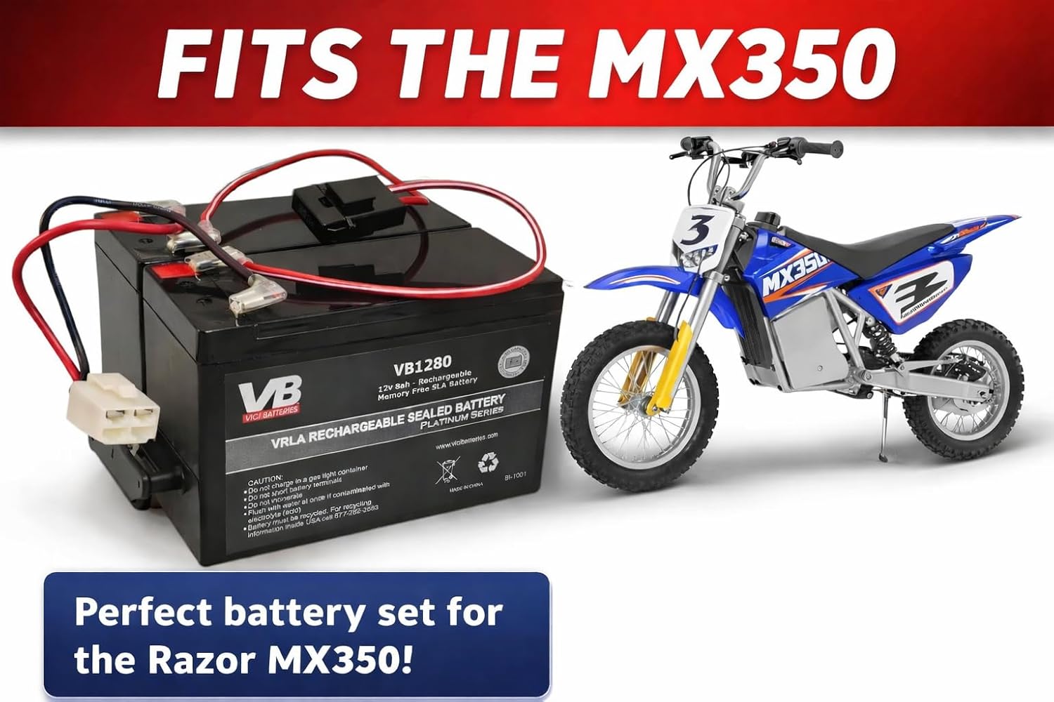 Razor 12 Volt 7Ah Electric Scooter Batteries High Performance - Set of 2 Includes New Wiring Harness - does not work with 3 hole connector version