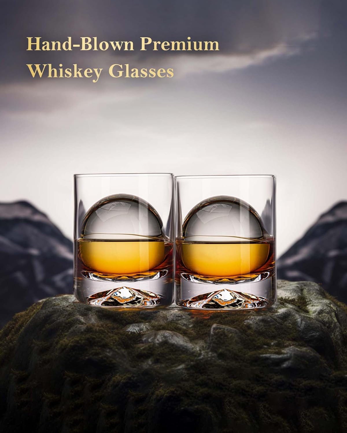 JBHO Hand Blown Crystal Double Old Fashioned Cocktail, Solid Whiskey Glasses, Rocks Glasses