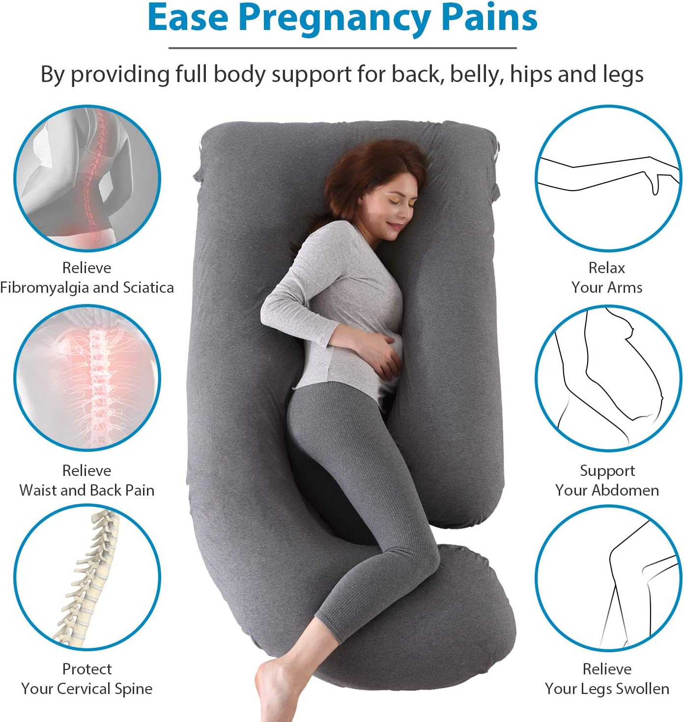 Victostar Pregnancy Pillow,57 inches U Shaped Maternity Pillow with Removable Cover Full Body Pillow Support for Back, HIPS, Legs, Belly (Dark Gray)