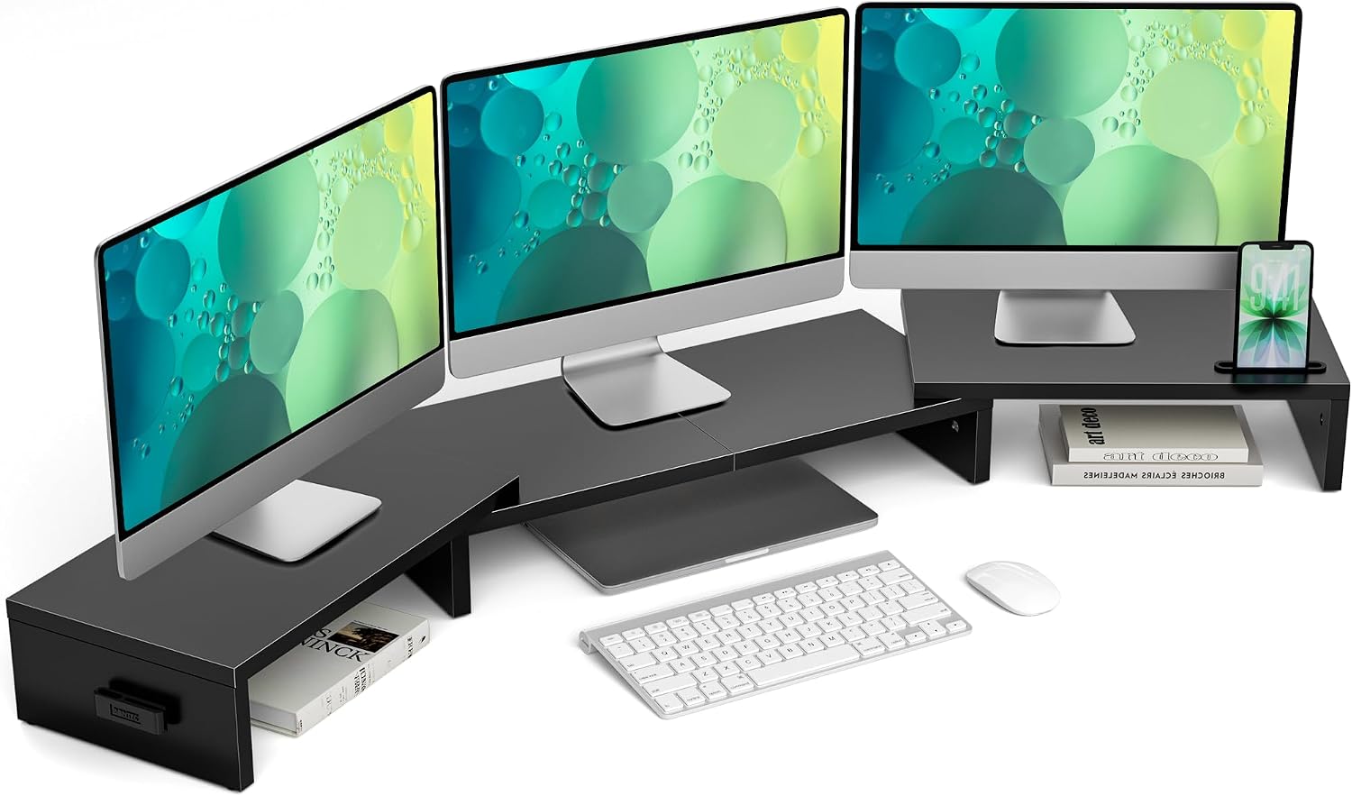 BONTEC Dual Monitor Stand Riser, Adjustable Length & Swivel Angle, Black