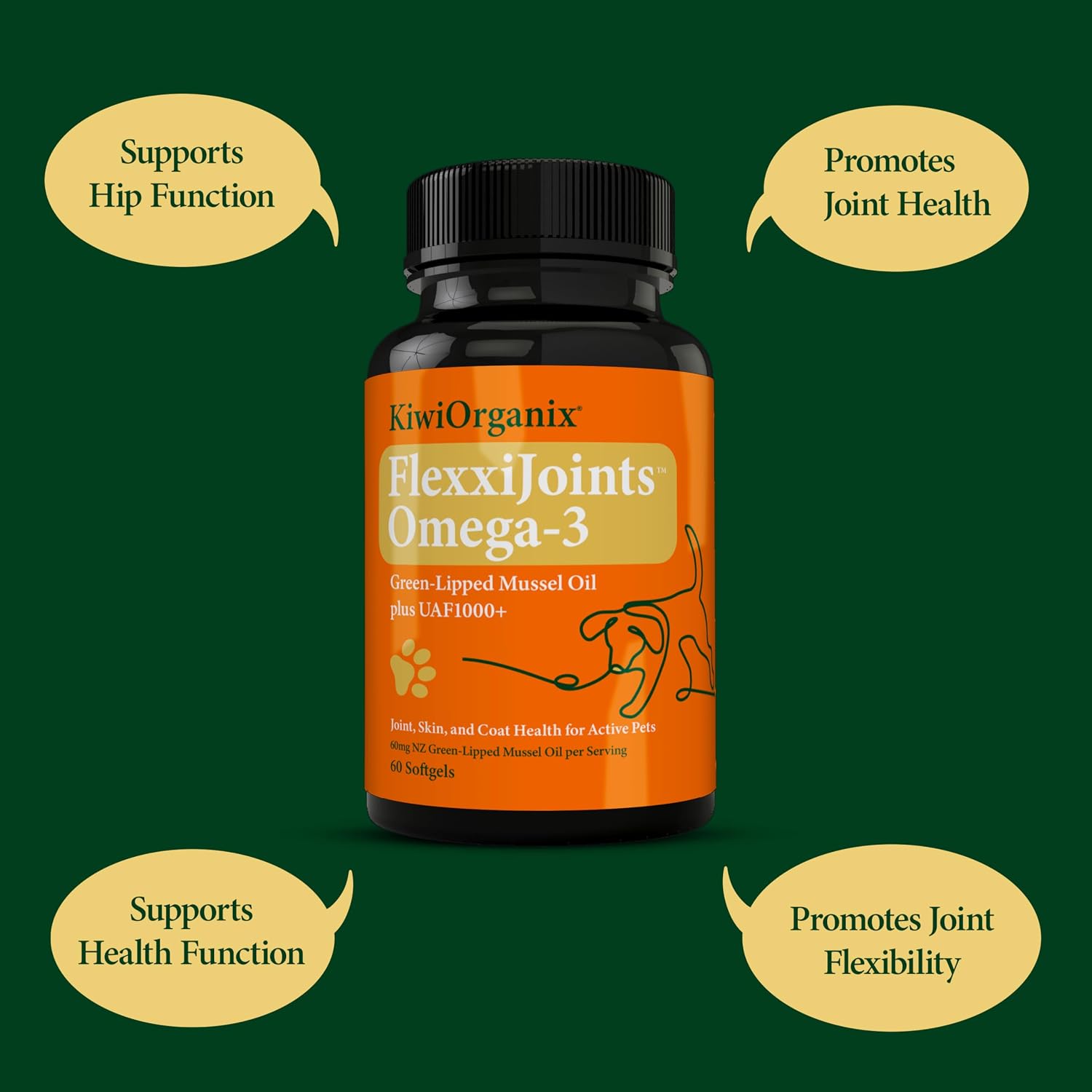 FlexxiJoints Omega-3 Hip and Joint Supplement • Green-Lipped Mussel Omega-3 Oil for Dogs • 100% New Zealand Green-Lipped Mussels (60 Softgels)