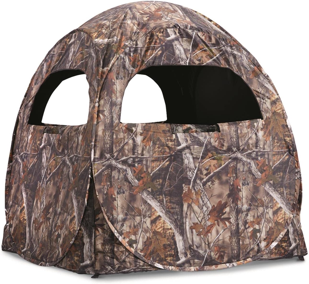 Guide Gear HuntRite Deluxe 4-Panel Spring Steel Hunting Blind; 2 Person Ground Tent for Deer and Turkey Season