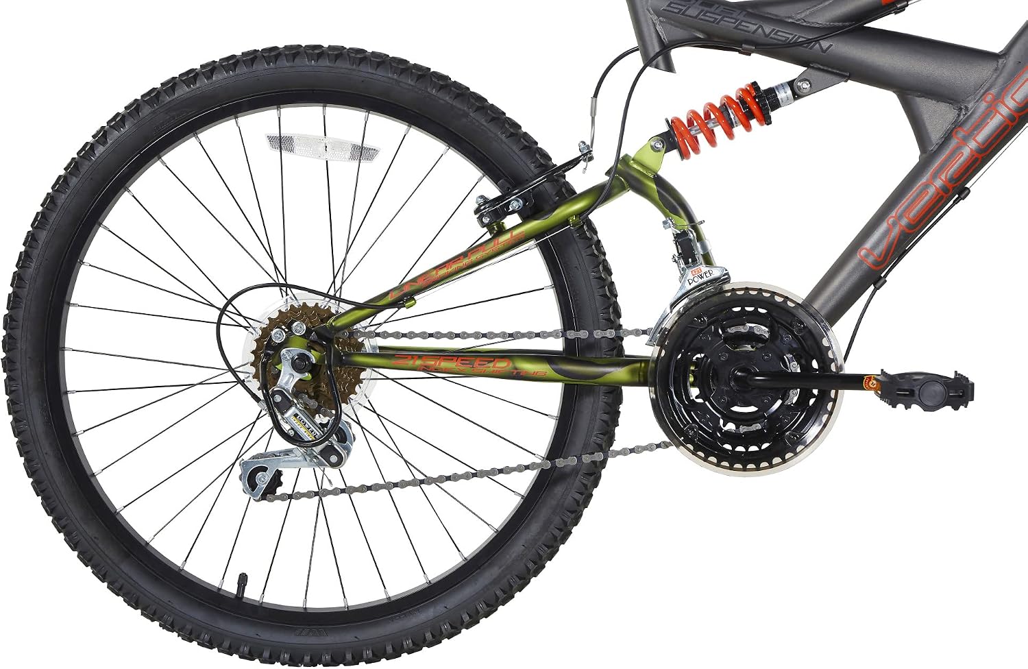 Dynacraft Vertical Gauntlet 24 Inch Bike, Teenager Bicycle Age 13-17, Mountain Bike for Men, 21 Speed Shimano Gear Shifters, Full Suspension