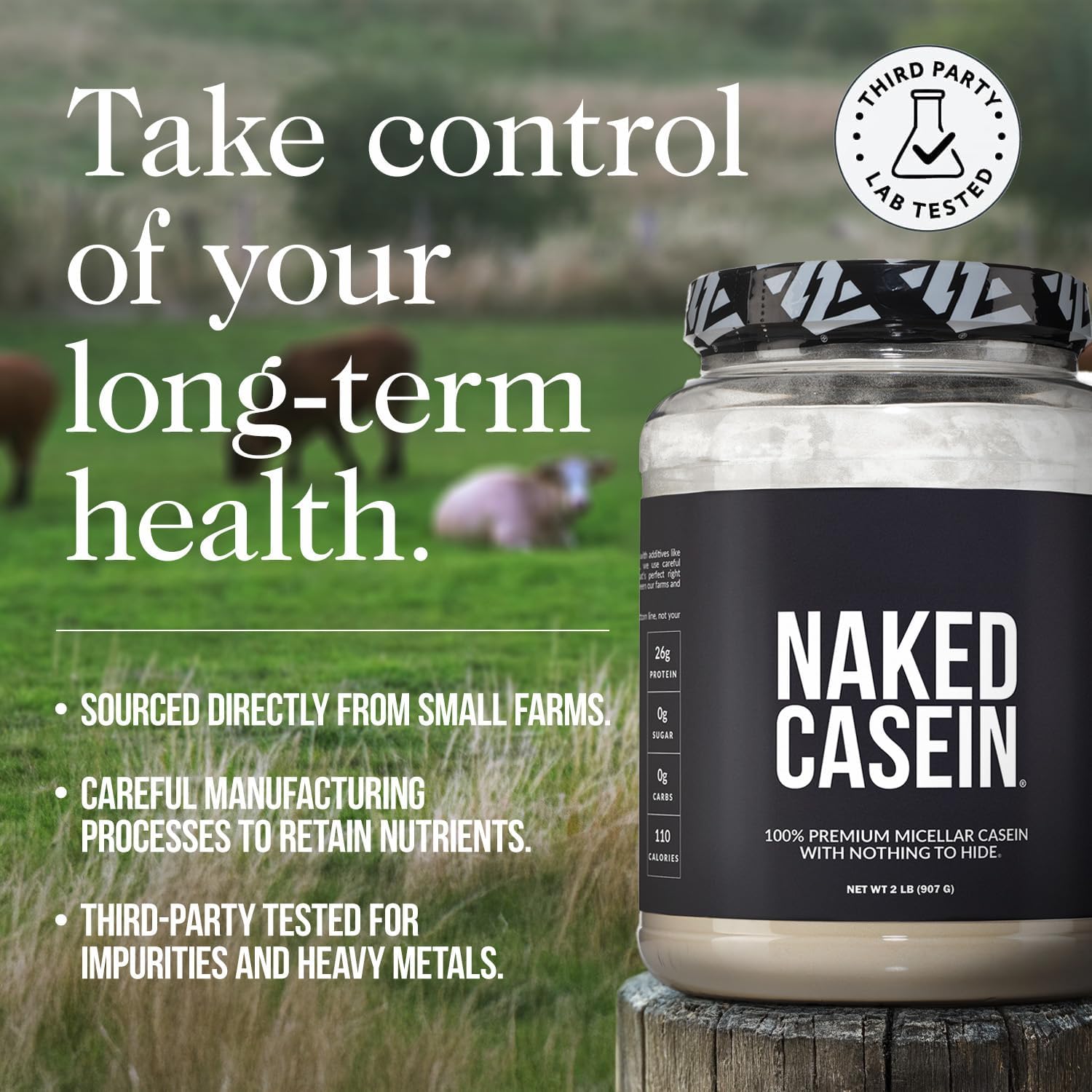 NAKED Casein - Vanilla Micellar Casein Protein - 5 Pound Bulk, NSF Certified, GMO-Free, Gluten-Free, Soy-Free, Preservative-Free - Stimulate Muscle Growth - Enhance Recovery - 61 Servings