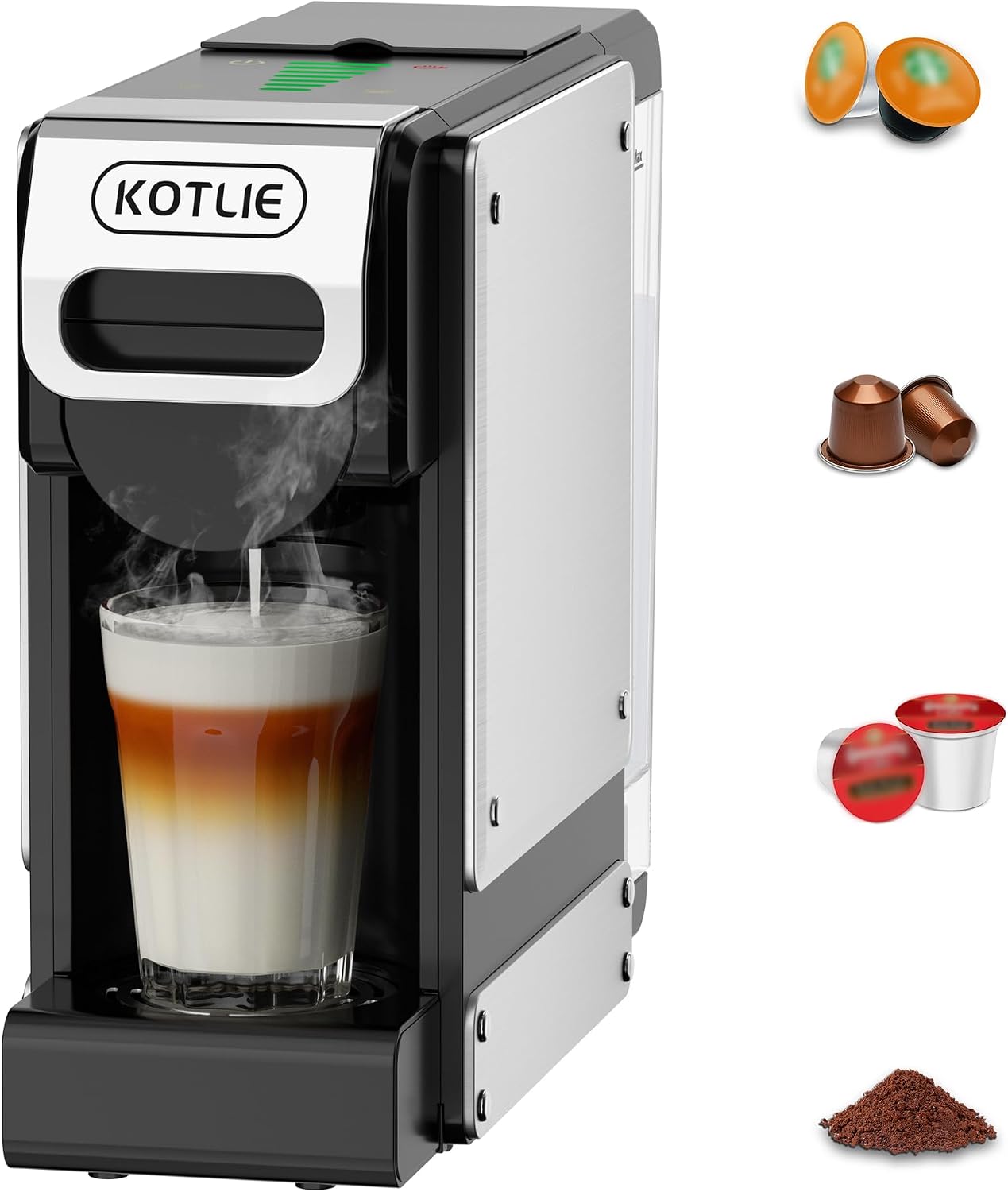 KOTLIE 19 Bar Single Serve Coffee Maker for K*cup, Nes Original, Dol*e Gusto, and Grounds, 34 Oz Reservoir with 7 Water Flow Settings, Ideal for Homes