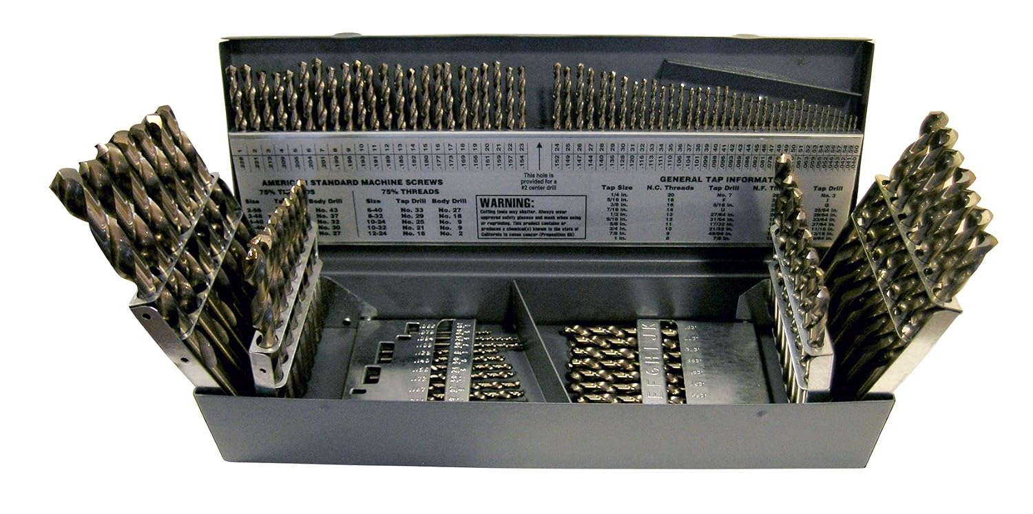 C21129 135 Degree Heavy-Duty Cobalt Jobber Length Drill Set in Metal Case, 115 Pieces