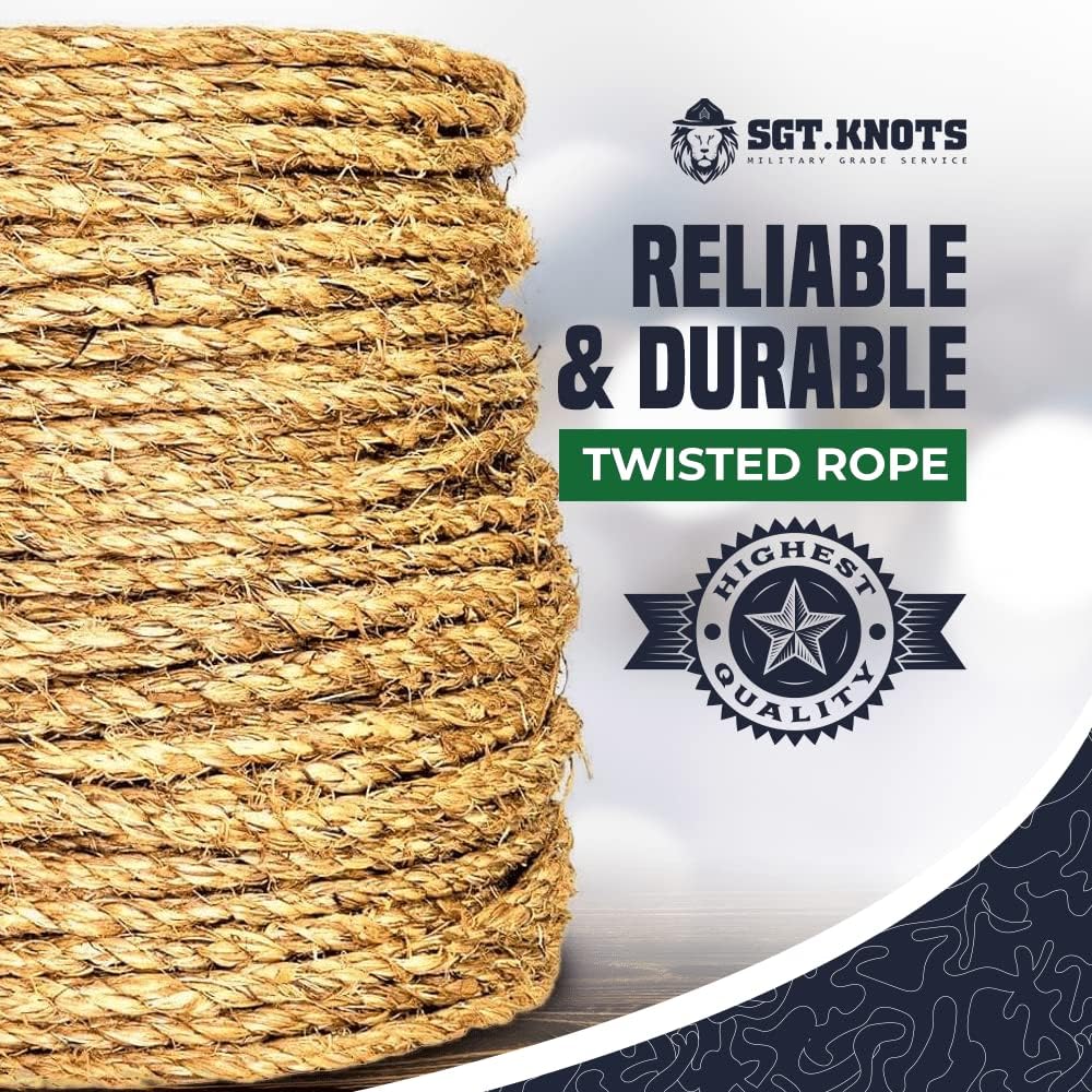 Twisted Manila Rope, Natural 3-Strand Fiber Rope for Landscaping, Decor, Railings, DIY Projects & Utility Use, Rustic for Indoor & Outdoor Applications - 1 in x 25 ft