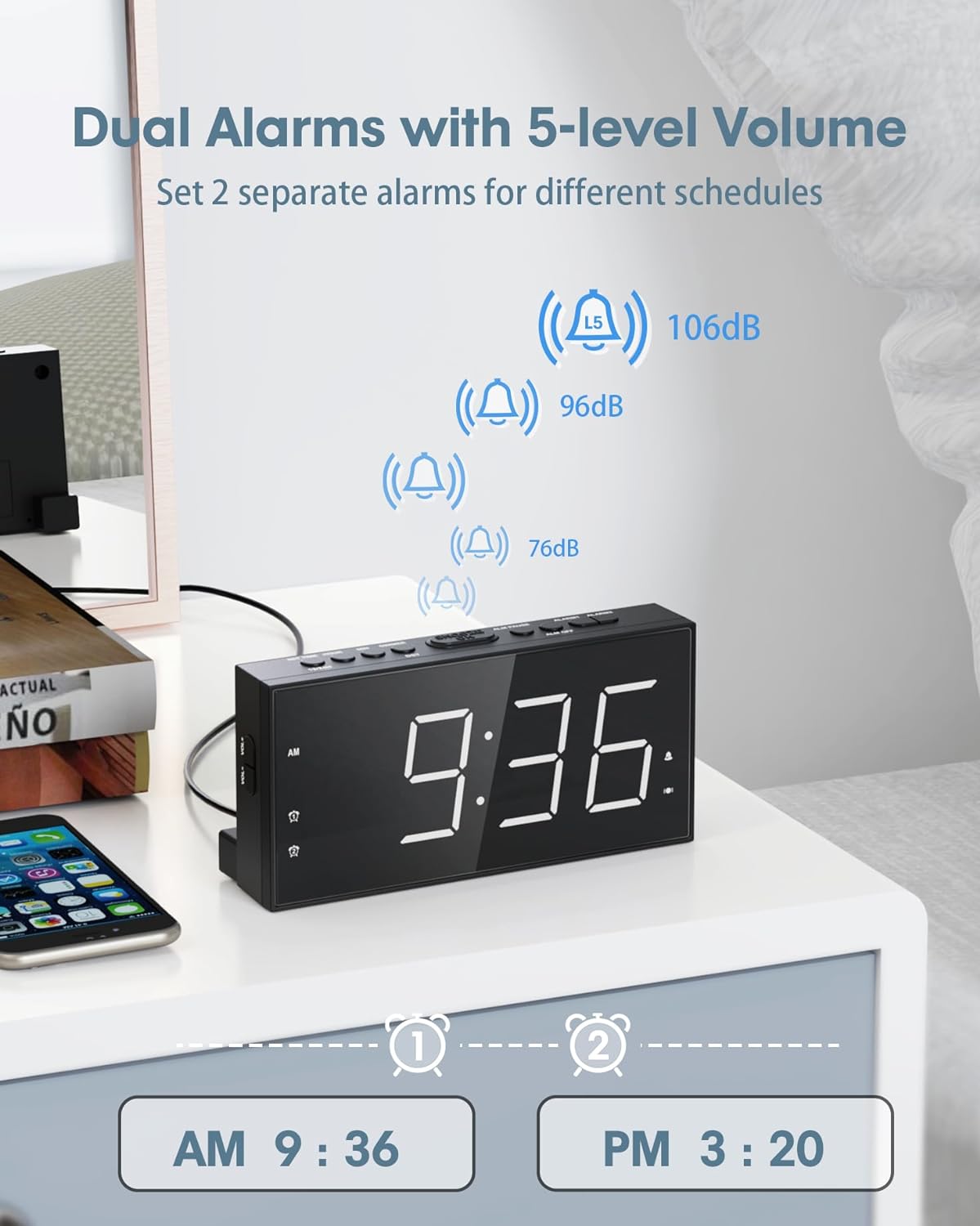 Alarm Clock with Bed Shaker, Vibrating Alarm Clock for Heavy Sleepers