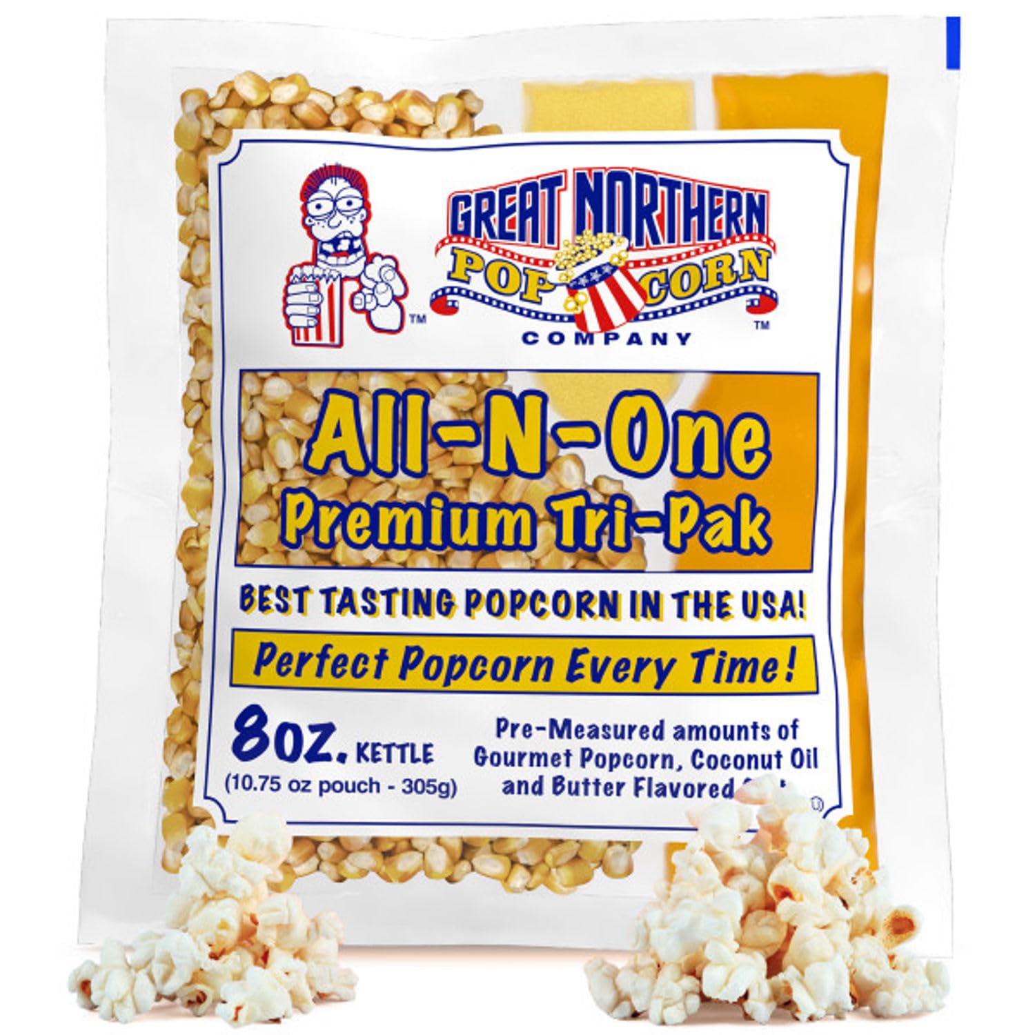 Movie Theater Style 40-Count Popcorn Packs - Pre-Measured 8-Ounce All-in-One Kernel, Salt, Oil Packets for Popping Machines by Great Northern Popcorn | All-in-One Pre-Measured Kernels, Butter Flavored Salt, and Coconut Oil Packets for 8oz Kettle - Movie…