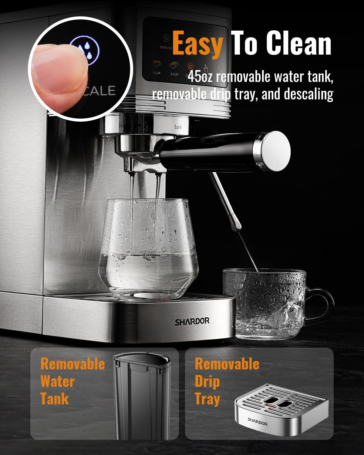 SHARDOR Espresso Machine 20 Bar, Professional Espresso Machine with Milk Frother and Touchscreen, Expresso Coffee Machines with Adjustable Temperature,for Cappuccino, Latte, Stainless Steel, White