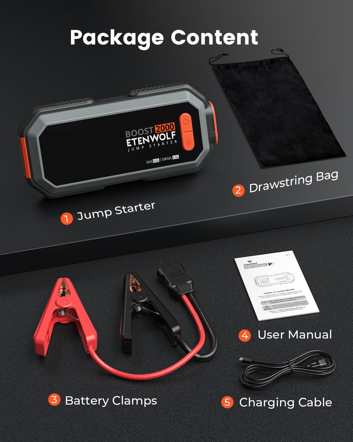 Car Battery Jump Starter Portable, 2000A Peak Jump Box 12V Car Jump Starter | for up to 8.0L Gas and 6.5L Diesel Engines