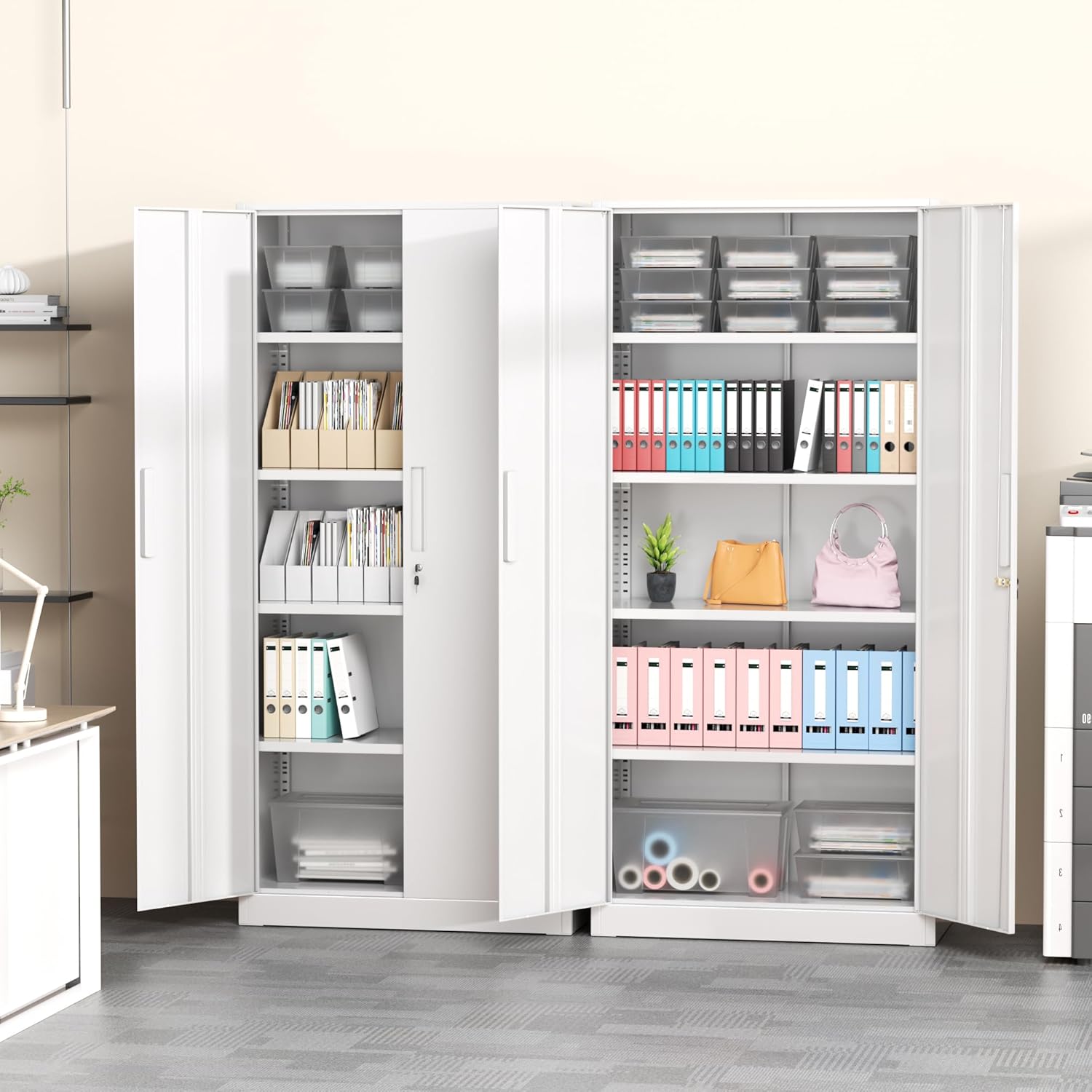 Greenvelly Steel SnapIt Storage Cabinet, 72" Locking Metal Garage Storage Cabinet with 4 Adjustable Shelves, 2 Doors and Lock for File, Office, Garage