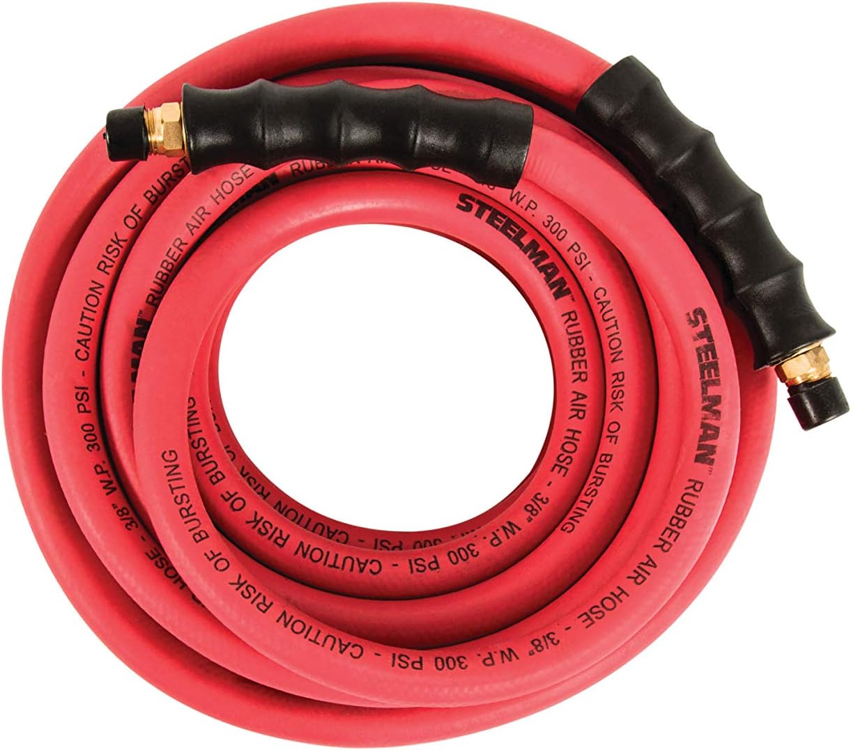 Steelman 50-Foot x 3/8-Inch ID Rubber Air Hose for Pneumatic Tools, 3/8-Inch Male NPT Brass Fittings, 300-PSI Working Pressure