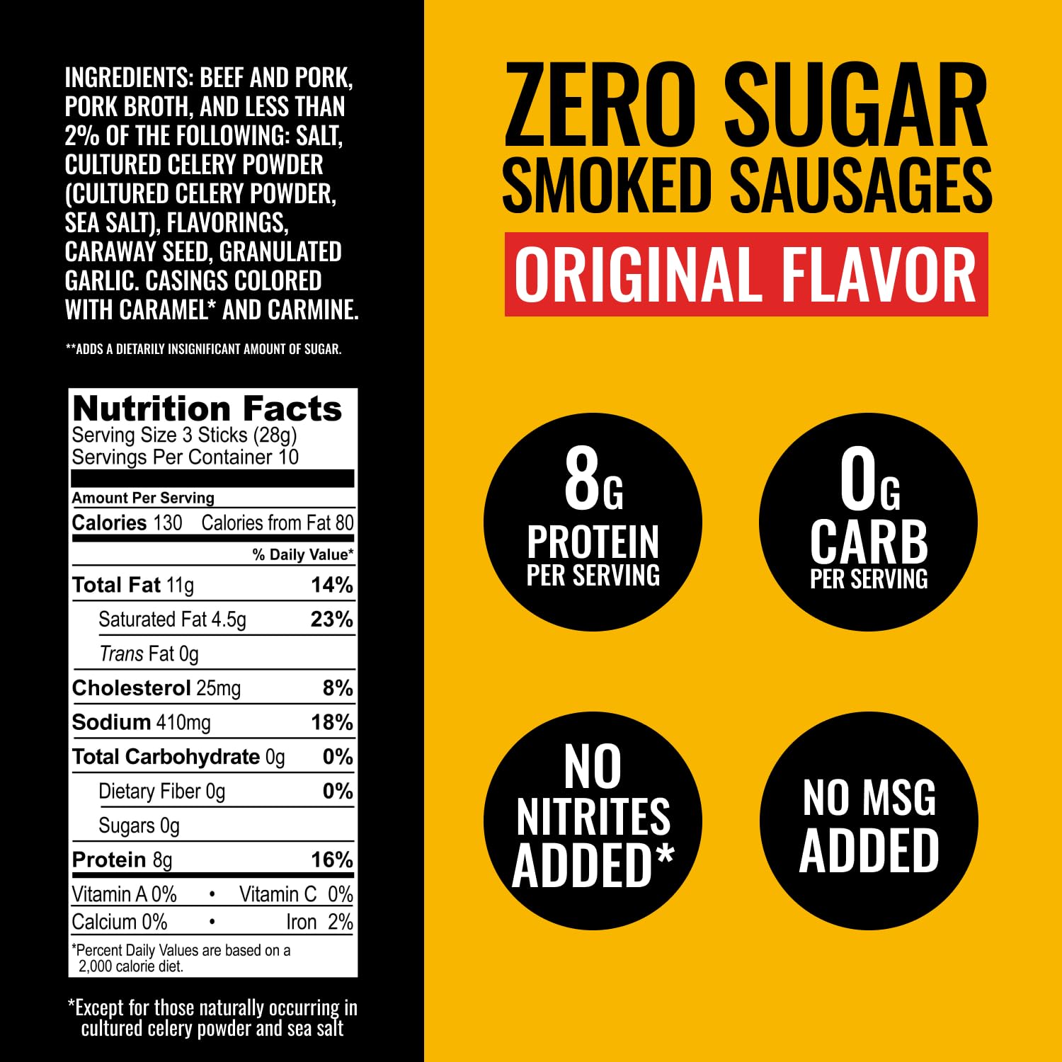Tillamook Country Smoker Zero Sugar Spicy Jalapeno Smoked Sausages, 10 Oz, 9g Protein, Real Hardwood Slow Smoked High Protein, Low Carb Meat Sticks