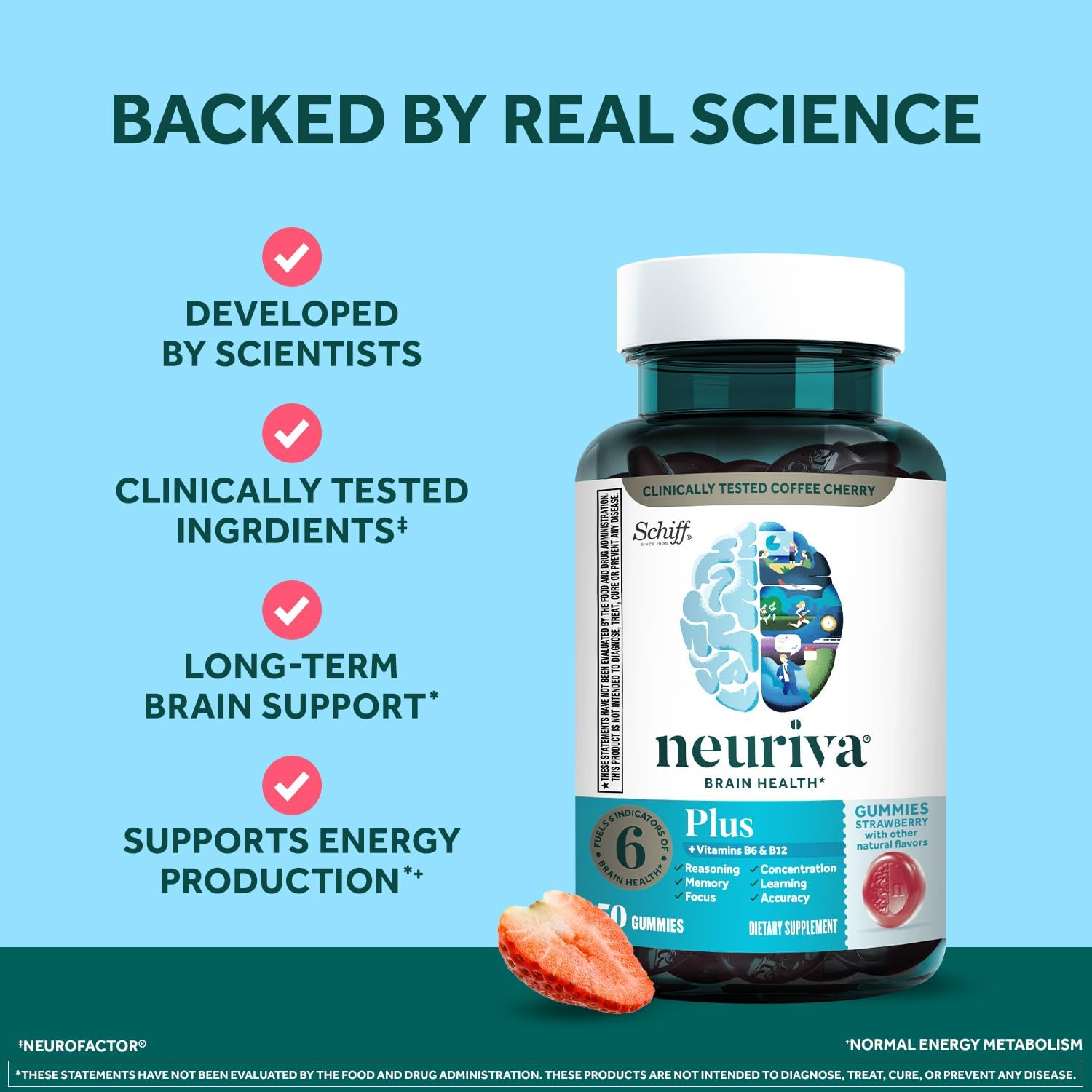 NEURIVA Plus Brain Supplements for Memory and Focus, Clinically Tested Nootropics Neurofactor and Phosphatidylserine with Vitamin B12, Vitamin B6
