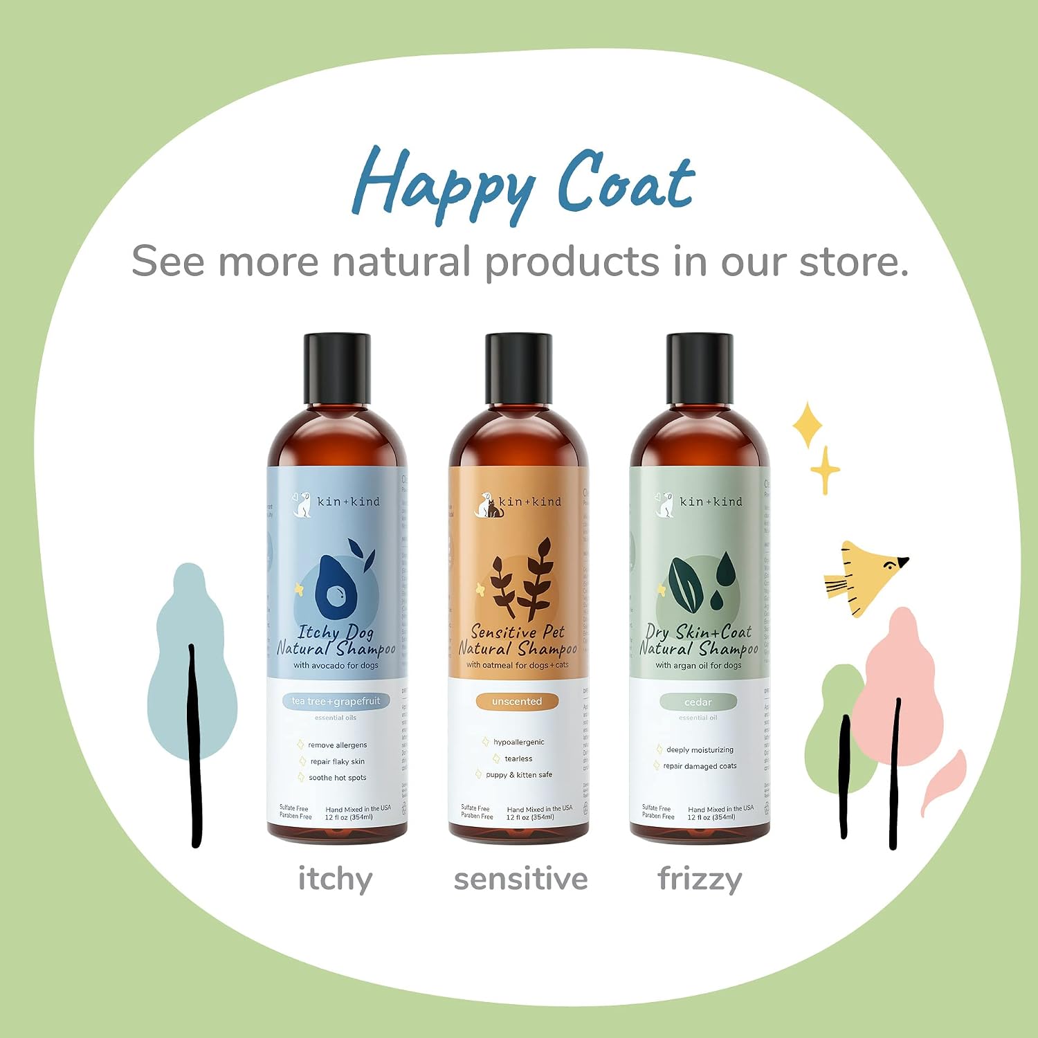 kin+kind Dry Skin + Coat Natural Dog Shampoo - for Dry Skin & Coat - Argan Oil Moisturizing Clean - Cedarwood Fragrance - 12 fl oz
