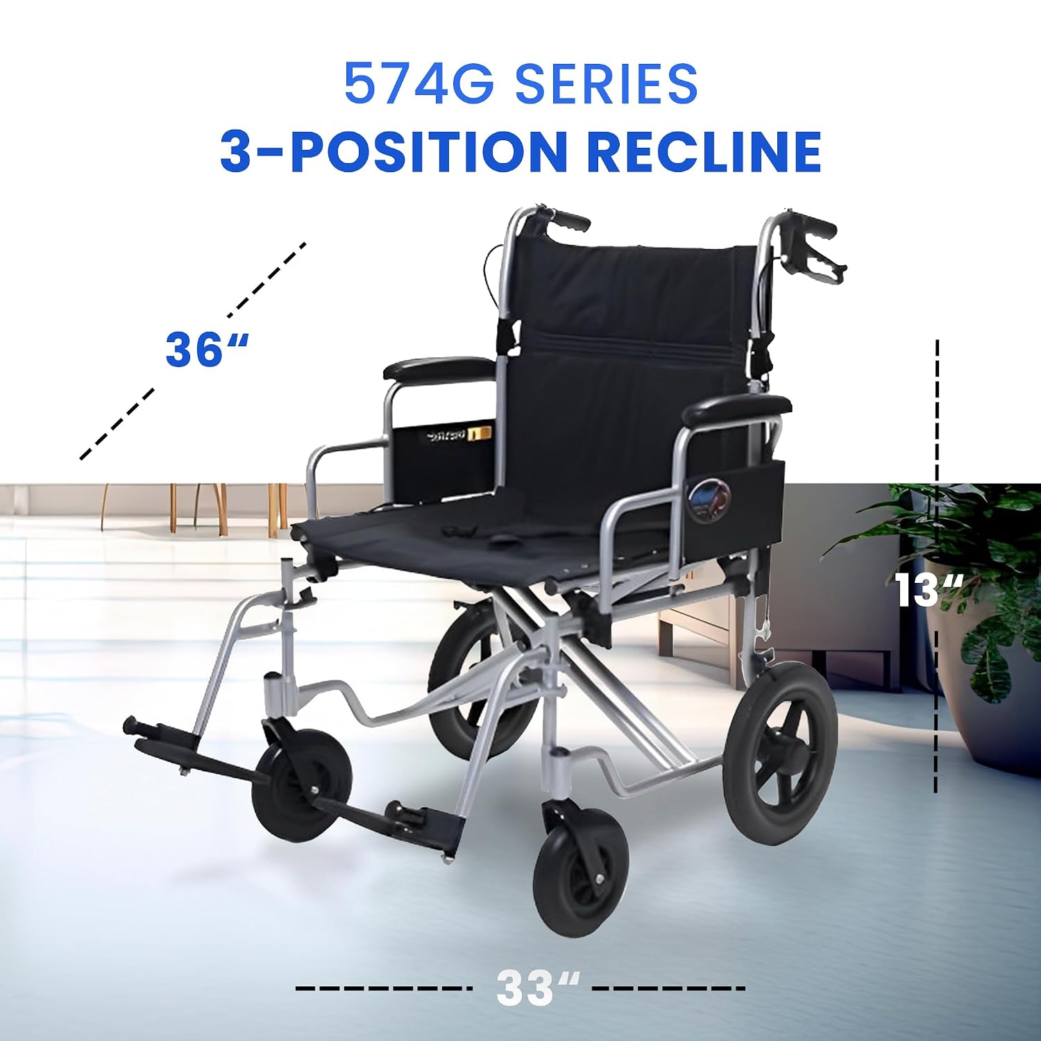 Everest & Jennings Bariatric Transport Wheelchair – Extra-Wide Folding Transit Chair with 24” Seat for Adults & Seniors